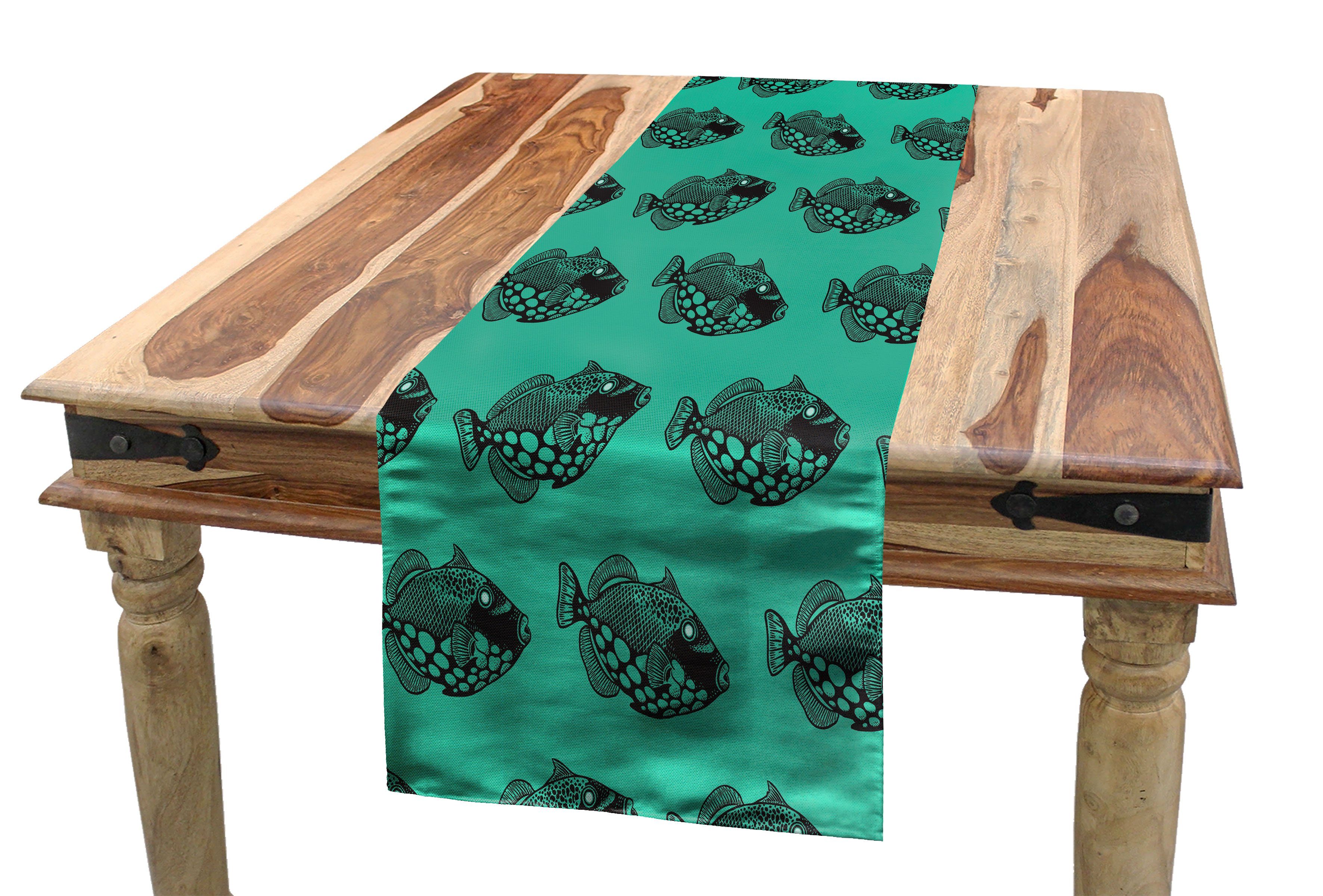 Abakuhaus Tischläufer Esszimmer Küche Rechteckiger Runden Dekorativer Wasser Seefisch auf Tischläufer, blau