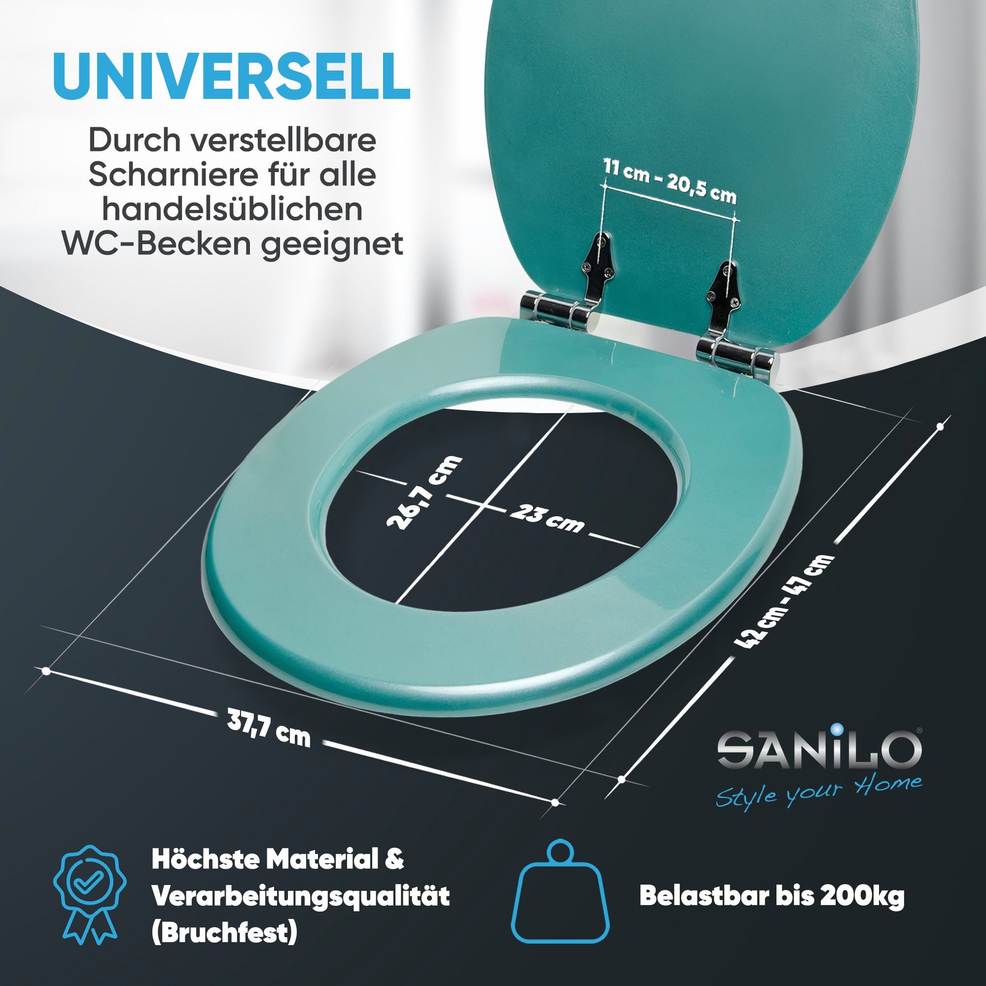Sanilo WC-Sitz Glitzer Türkis mit Absenkautomatik, Toilettendeckel vom Hersteller, hochwertig & moderner Klodeckel mit Motiv, universell, leichte Montage – Bild 4 von 5