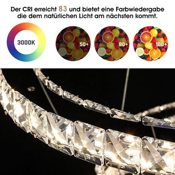 WILGOON Deckenleuchte LED Pendelleuchte, Moderne LED Kristall Deckenlampe, 3 Ringe, LED fest integriert, warmweiß, neutralweiß, kaltweiß, mit Fernbedienung, verstellbar, Kronleuchter für Schlafzimmer Wohnzimmer