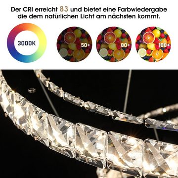 oyajia Deckenleuchte Moderne LED Deckenlampe, Dimmbar Kristall Pendelleuchte, 60+40+20 cm, LED fest integriert, Kaltweiß/Naturweiß/Warmweiß, Hängelampe mit Fernbedienung, Höhenverstellbar Esstischlampe, Bürolampe