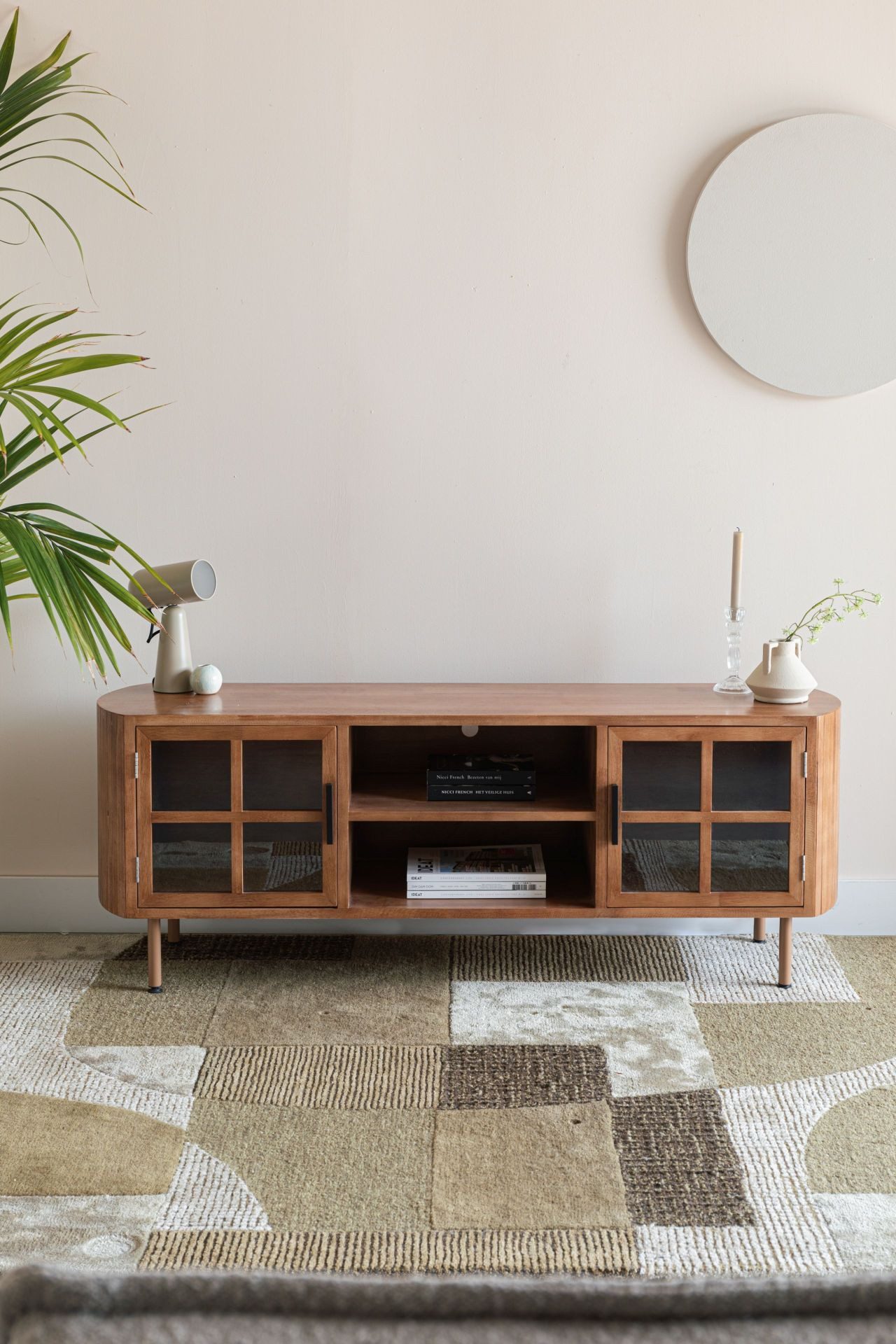 Vintagehaus TV-Schrank Retro TV-Board Sideboard Yaz Oval mit Sprossenkorpus