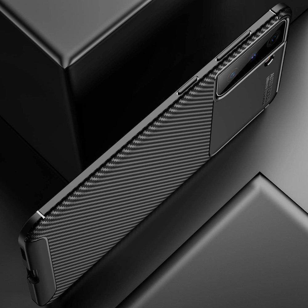 FITSU Handyhülle Handyhülle für Samsung Galaxy S21 Ultra Case im Carbon Design Schwarz, Handyhülle mit Carbon Optik, stabile Schutzhülle, Case mit Eckenschutz