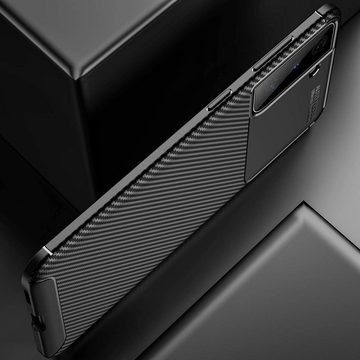 FITSU Handyhülle Handyhülle für Samsung Galaxy S23 Ultra Case im Carbon Design Schwarz 6,8 Zoll, Handyhülle mit Carbon Optik, stabile Schutzhülle, Case mit Eckenschutz