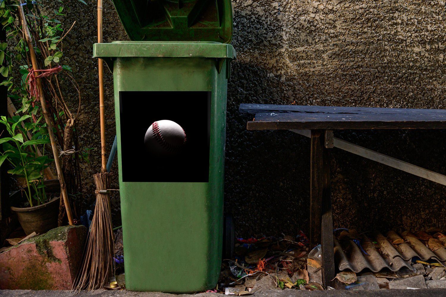MuchoWow Wandsticker Ein Baseball Hintergrund Abfalbehälter Container, Mülltonne, auf Sticker, Mülleimer-aufkleber, St), schwarzem (1