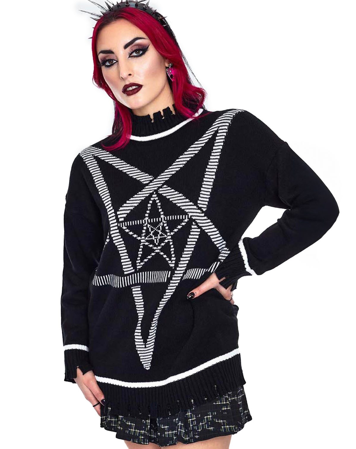 Jawbreaker Strickpullover Pentagram Star Oversized Strickpullover Okkult Goth Gothic Punk Grufti