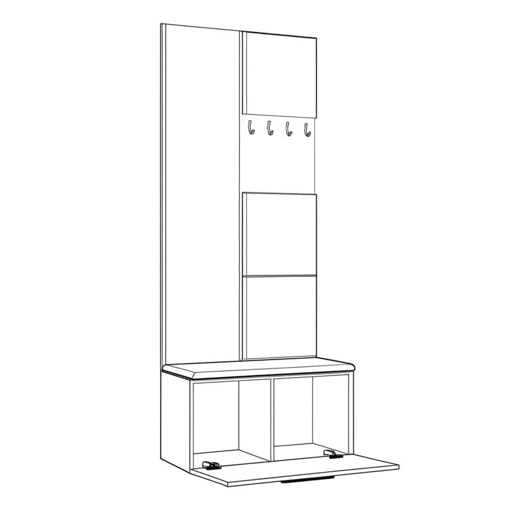 Masseno Garderobenschrank MODULO 80,6 x 204 cm Flurmöbel mit Spiegel Schwarz