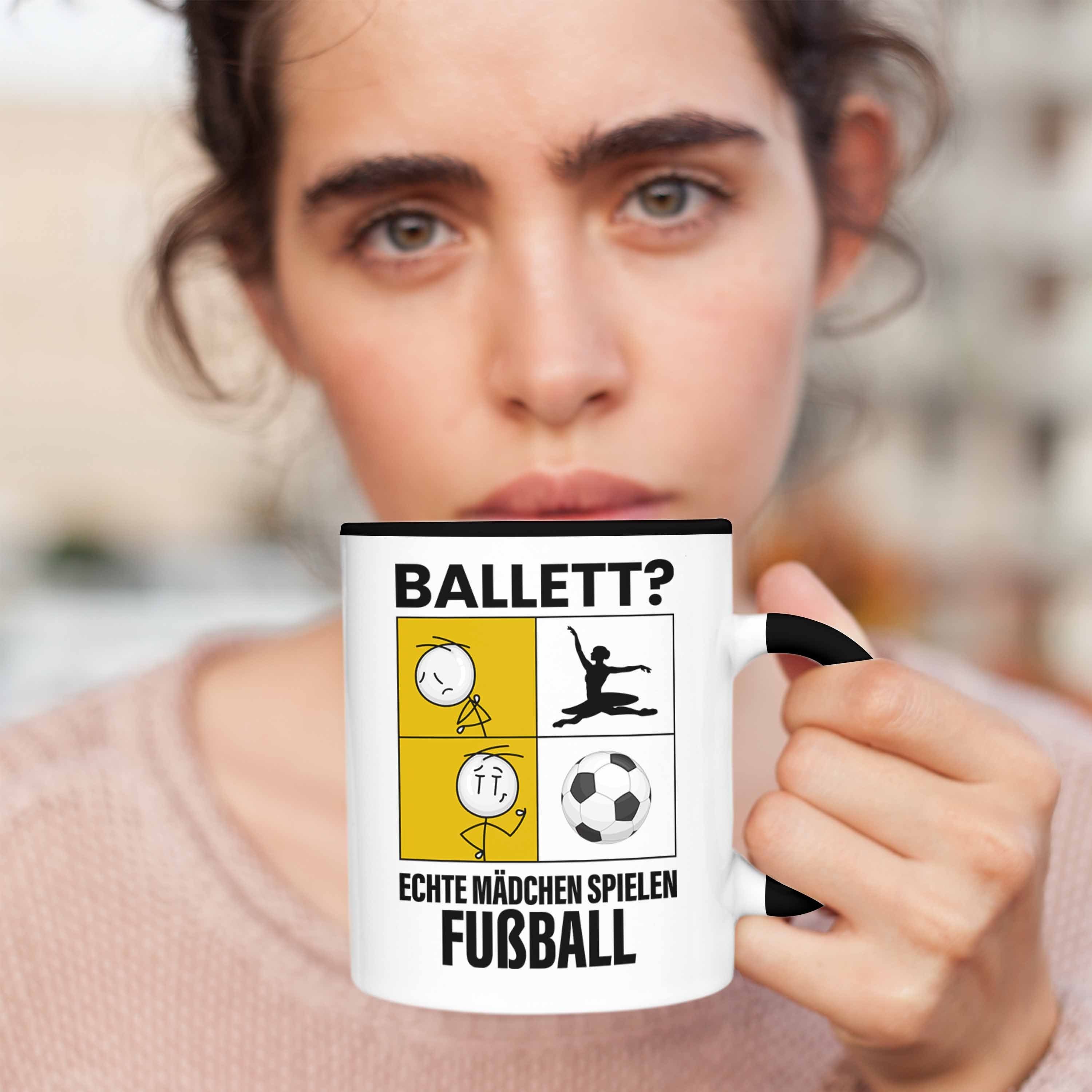 Trendation Tasse Fußball Mädchen Mädchen Schwarz Fuss Echte Tasse Spielen Geschenk Sport Frauen