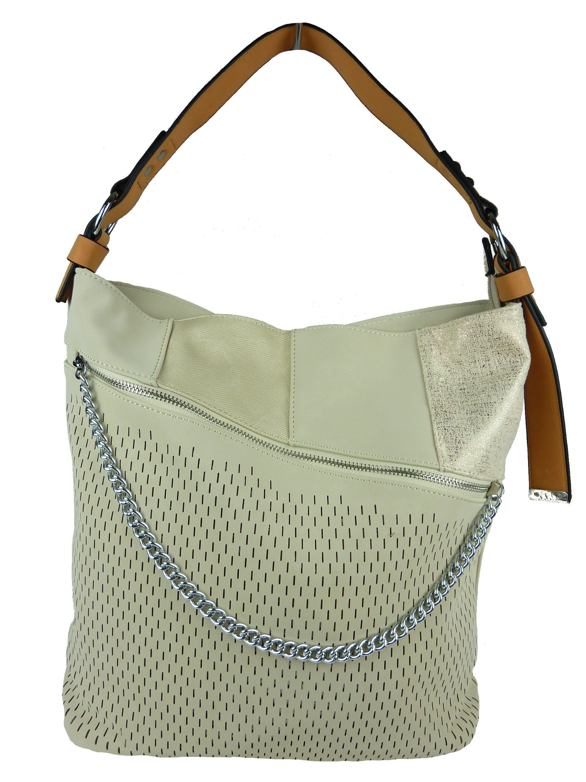 Taschen4life Shopper Damen Umhängetasche G88092 mit Muster und Kette, breiter Trageriemen & abnehmbarer Schulterriemen, Tasche für Alltag