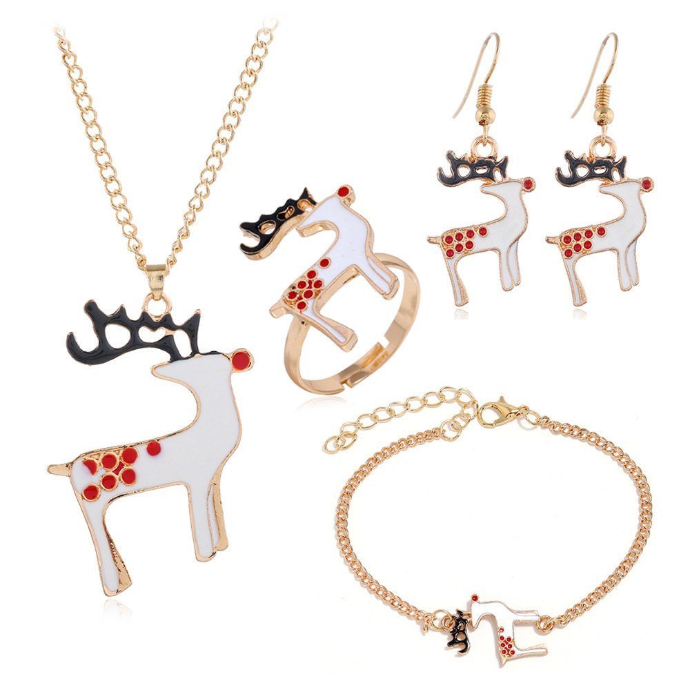 inkl.Geschenkbo Ohrringe Halskette Ringanzüge, Elch Armband Invanter Weihnachtserie der Schmuckset