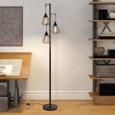 Nettlife LED Stehlampe Wohnzimmer Stehleuchte Schwarz Vintage E27 Industrial 163CM Metall, mit Fußschalter, LED wechselbar, für SchlafzimmerArbeitszimmer Büro Sessel