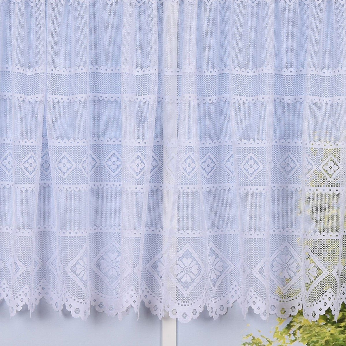 SCHÖNER LEBEN. Meterware Wirk-Stores Gardinenstoff Wirkware transparent Blumen weiß 145cm, halbtransparent, Kunstfaser