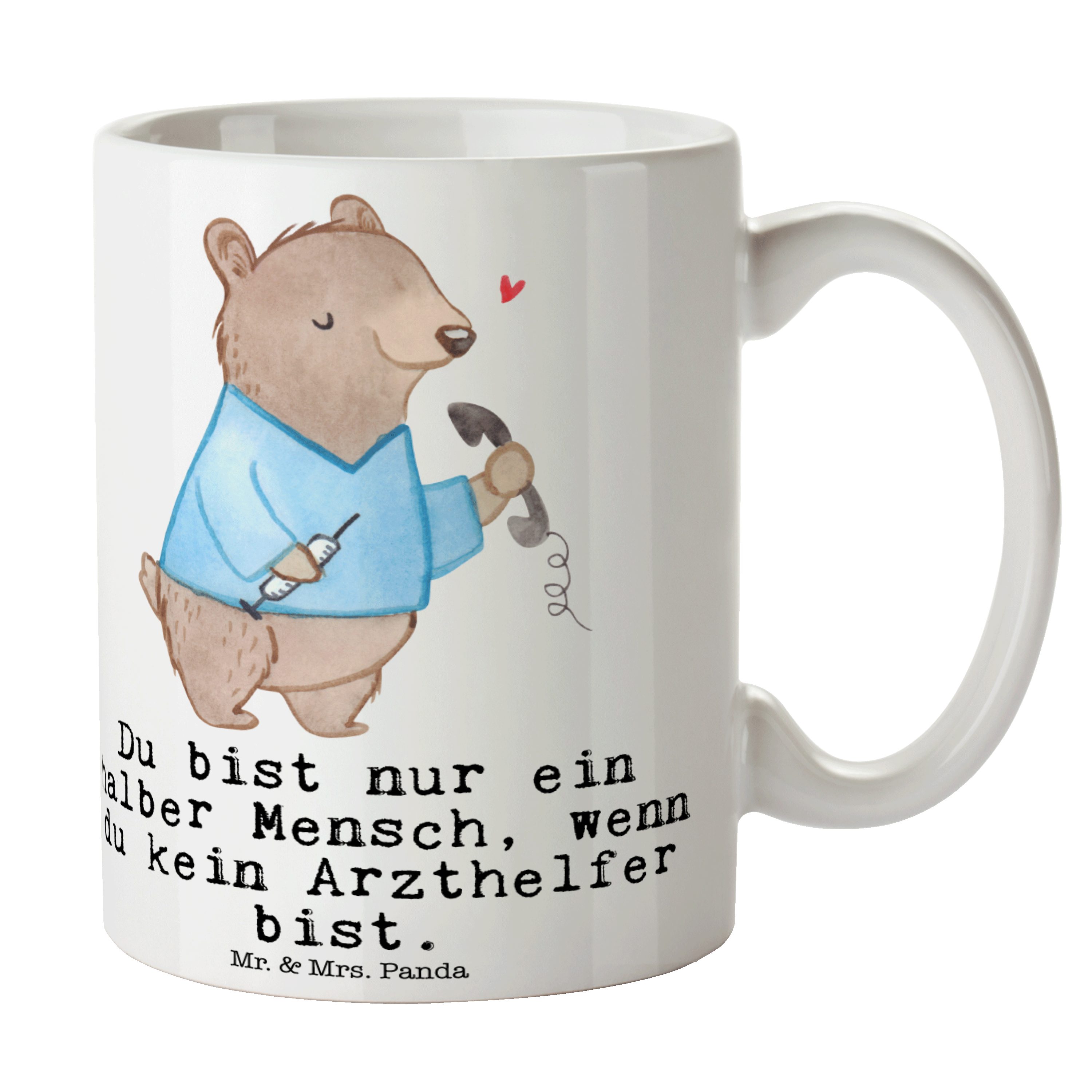 Mr. & Ausbildung, Arzthelfer Geschenk, Becher, T, Tasse - Geschenk Keramik - Herz Mrs. mit Panda Weiß