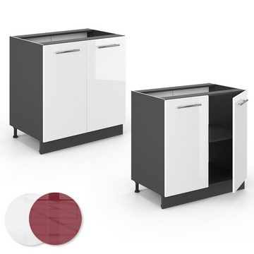 Livinity® Spülenunterschrank Fame-Line, Weiß Hochglanz/Anthrazit, 80 cm mit Regal, AP Marmor