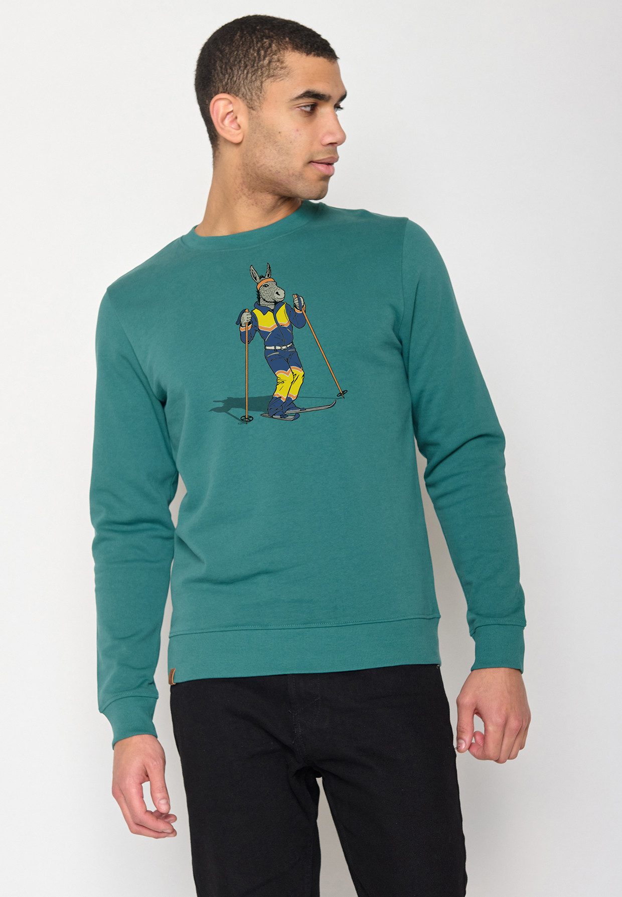 GreenBomb Sweatshirt Wild Animal Donkey Ski Motiv Tiere Esel (1) weite Passform, Bio-Baumwolle, GOTS-zertifiziert, weicher Sweat