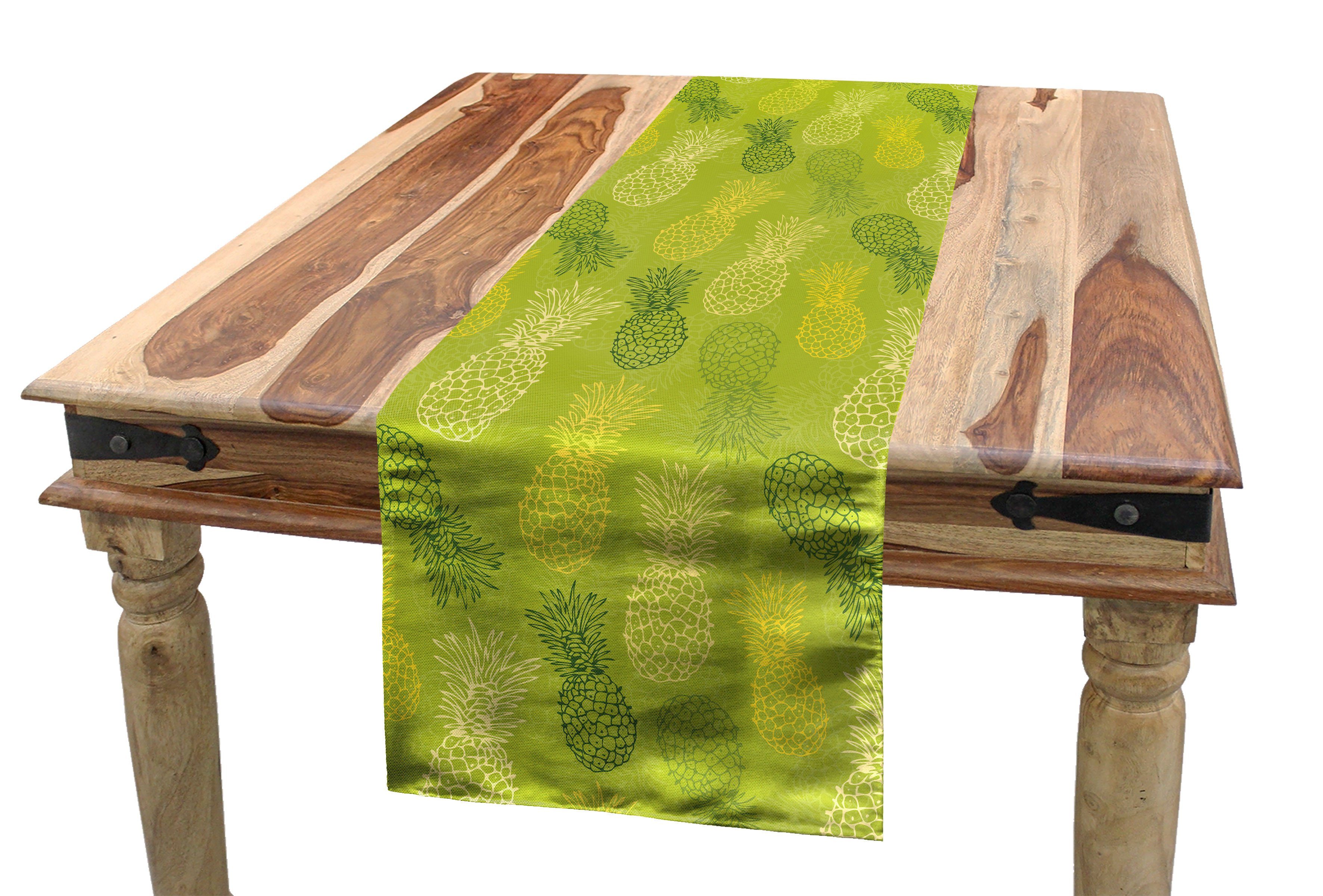 Abakuhaus Tischläufer Esszimmer Küche Rechteckiger Dekorativer Tischläufer, Grünes Blatt tropische Ananas