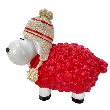 Online-Fuchs Gartenfigur Schaf mit Bommelmütze ROT WEIß Tiere groß klein Deko Tierfiguren, für Garten, Terrasse, Balkon aber auch Innenbereich