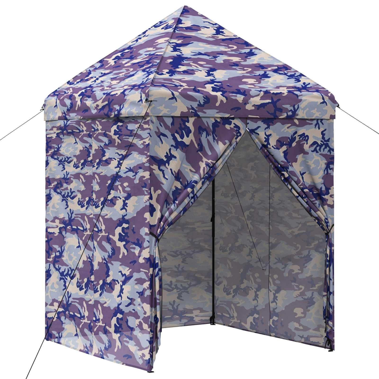 vidaXL Partyzelt Pop-up Pavillon mit 4 Seitenwänden 2 x 2 m Blaue Camouflage