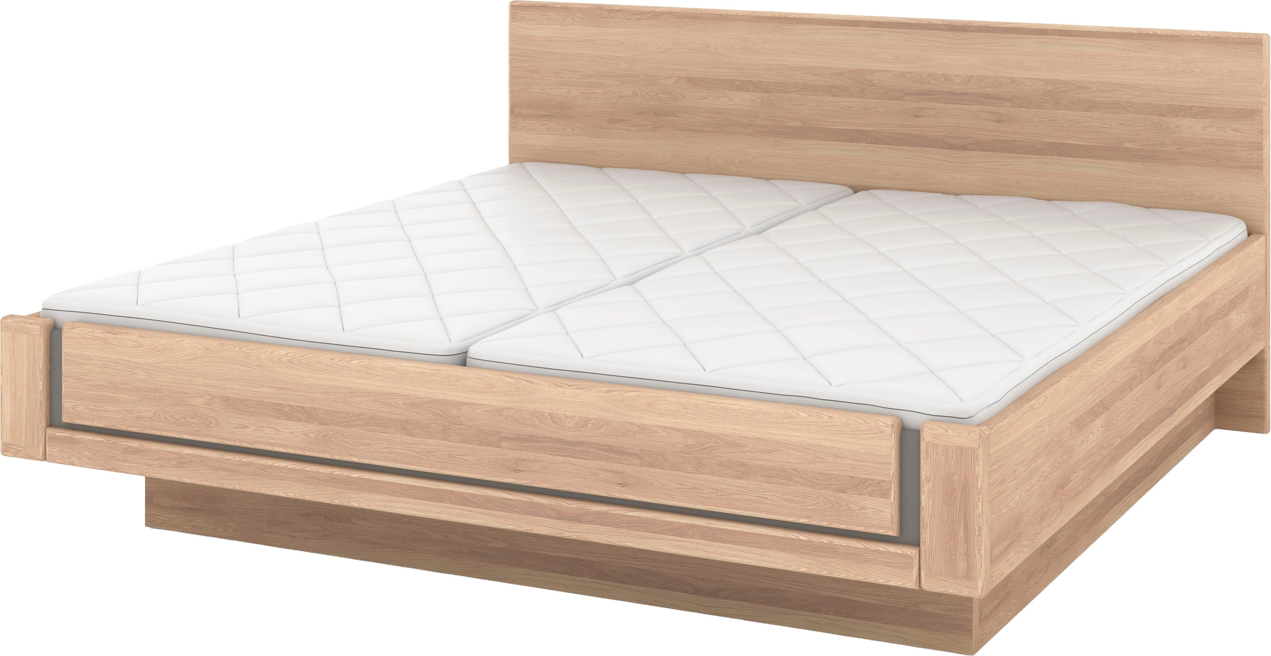 Musterring Holzbett Sorrent, Bettgestell, Bettrahmen, teilmassiv Eiche (MADE IN GERMANY), Eiche teilmassiv, Liegehöhenverstellung, in schwebender Optik