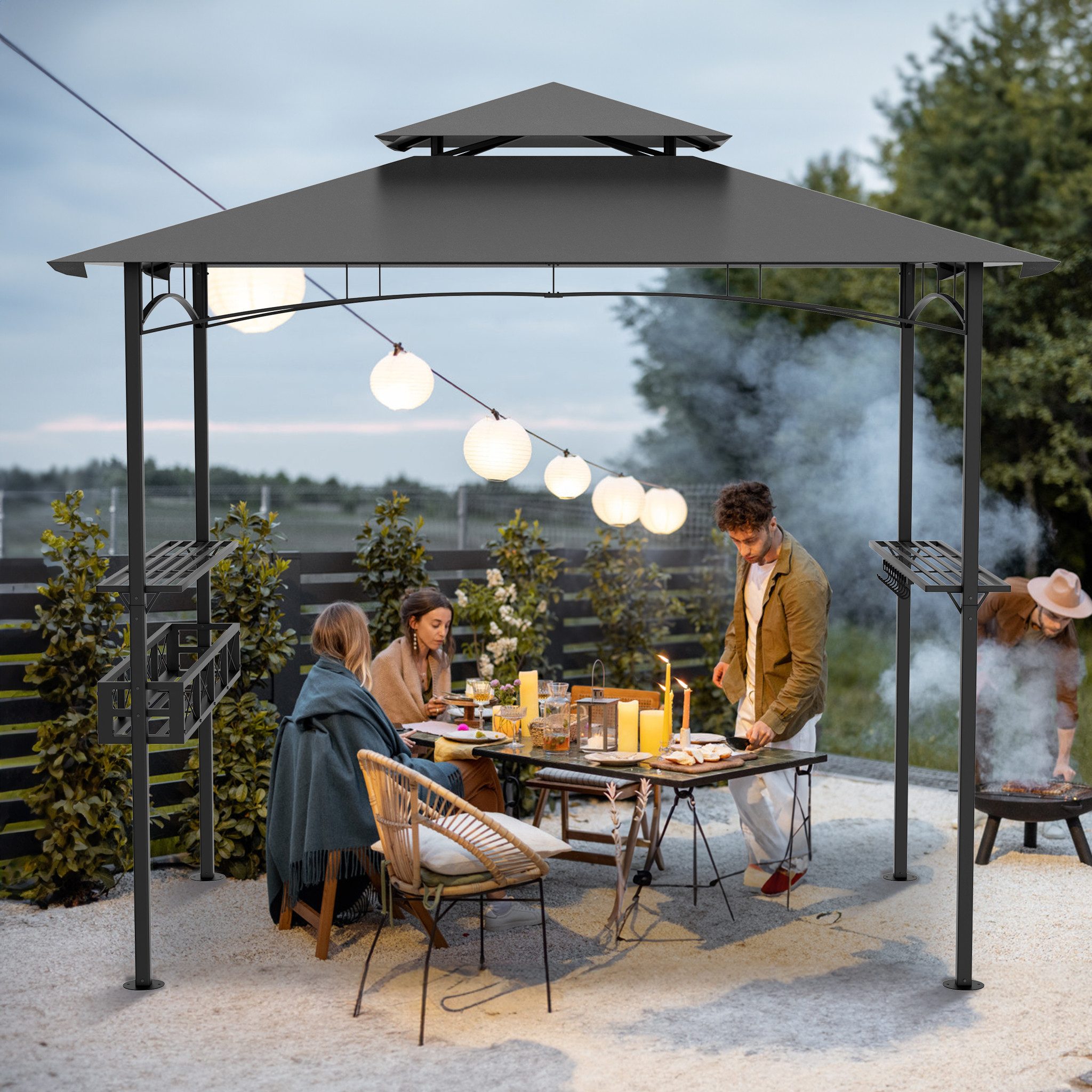 FIVMEN Grillpavillon Grillhaus mit Doppelschichtdach, Gartenparty BBQ Pavillon, Grillüberdachung Grillunterstand für Camping/Garten