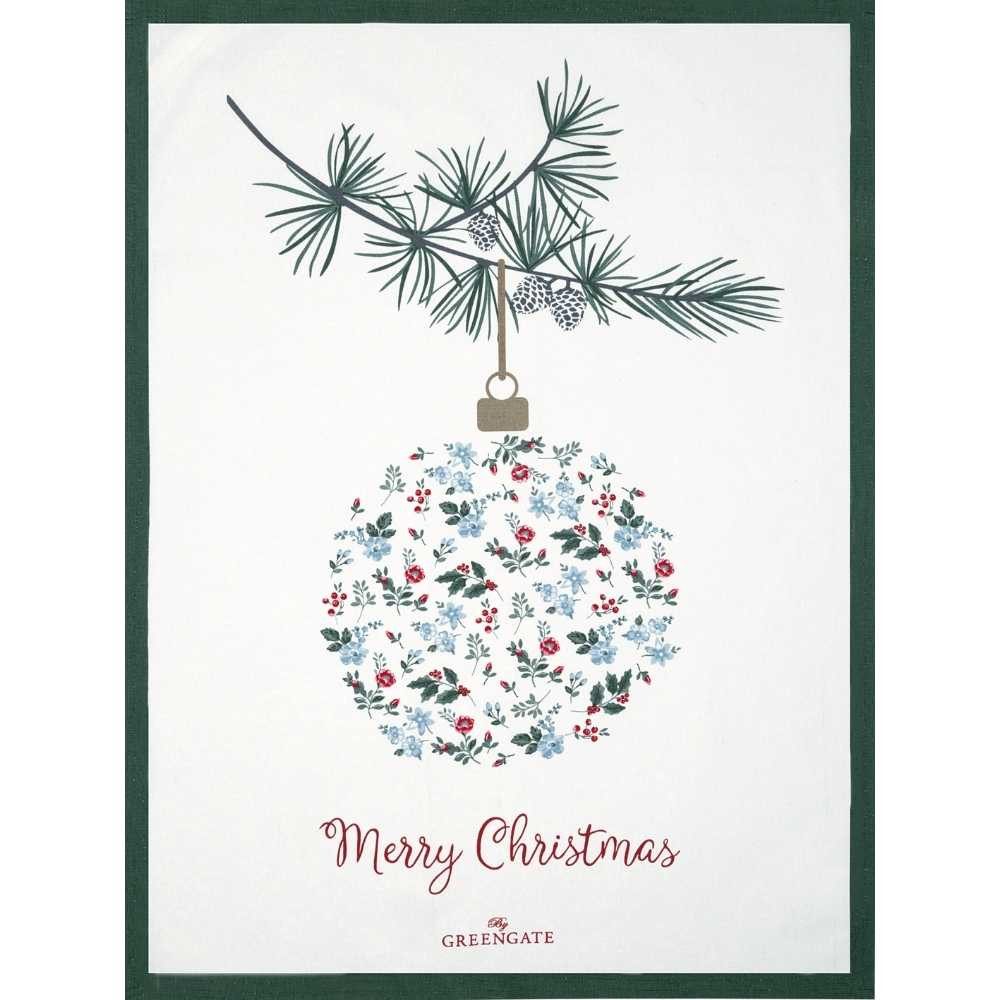 Greengate Geschirrtuch Greengate Geschirrtuch JOELLE Weiß mit Weihnachtskugel MERRY CHRISTMAS