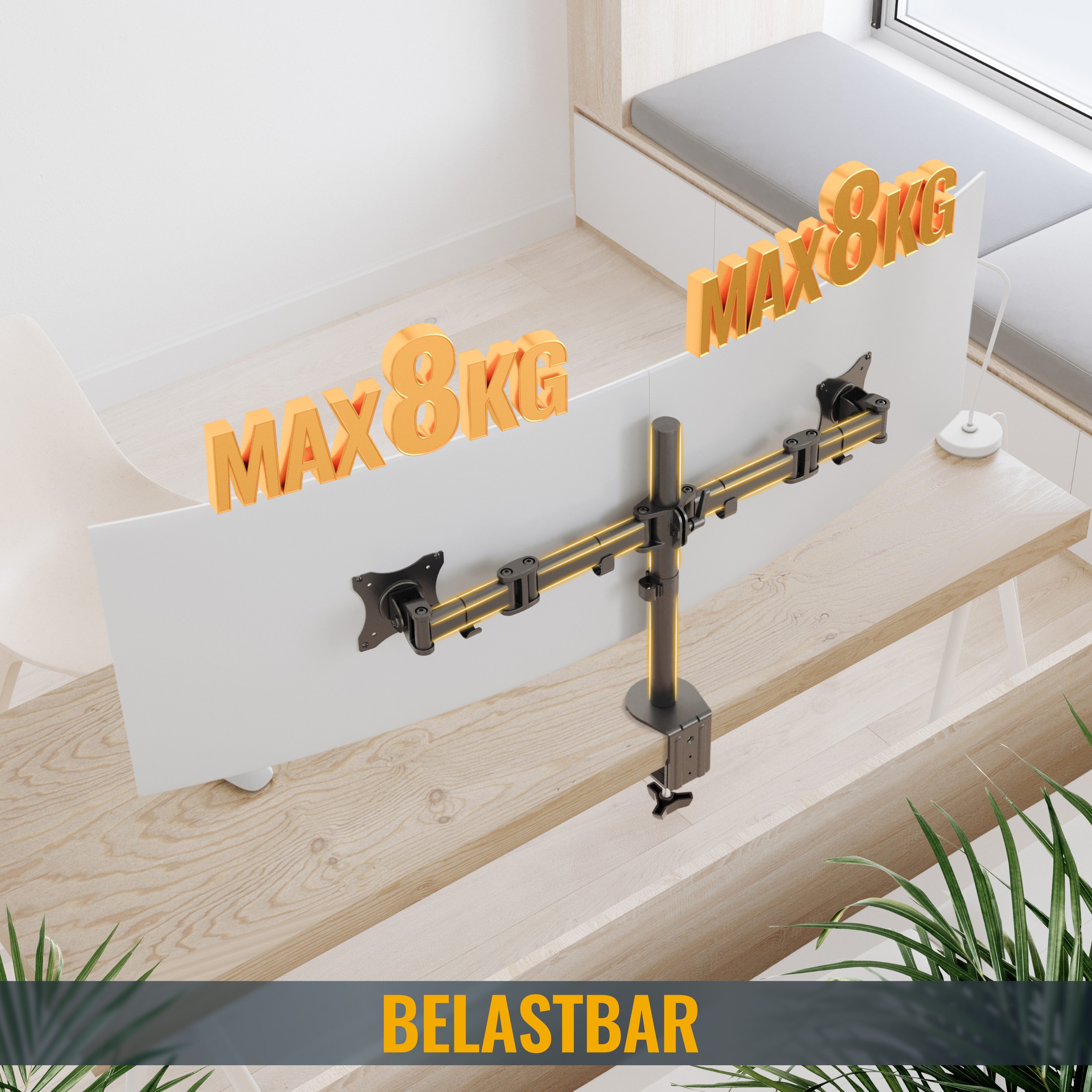 RICOO Monitor-Halterung Monitor Tischhalterung höhenverstellbar, für 2 Monitore TS5811, (bis 27 Zoll, VESA 75x75 und 100x100, 1-tlg., 8 kg pro Frontplatte, von 33-68 cm (13"-27) Bildschirm-Diagonale, neigbar +/-45°, schwenkbar bis zu 180° Dual Monitorständer)