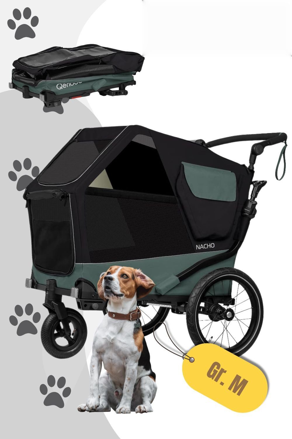 Qeridoo Fahrradhundeanhänger Qeridoo Nacho Hundeanhänger, Für Hunde bis 25 kg