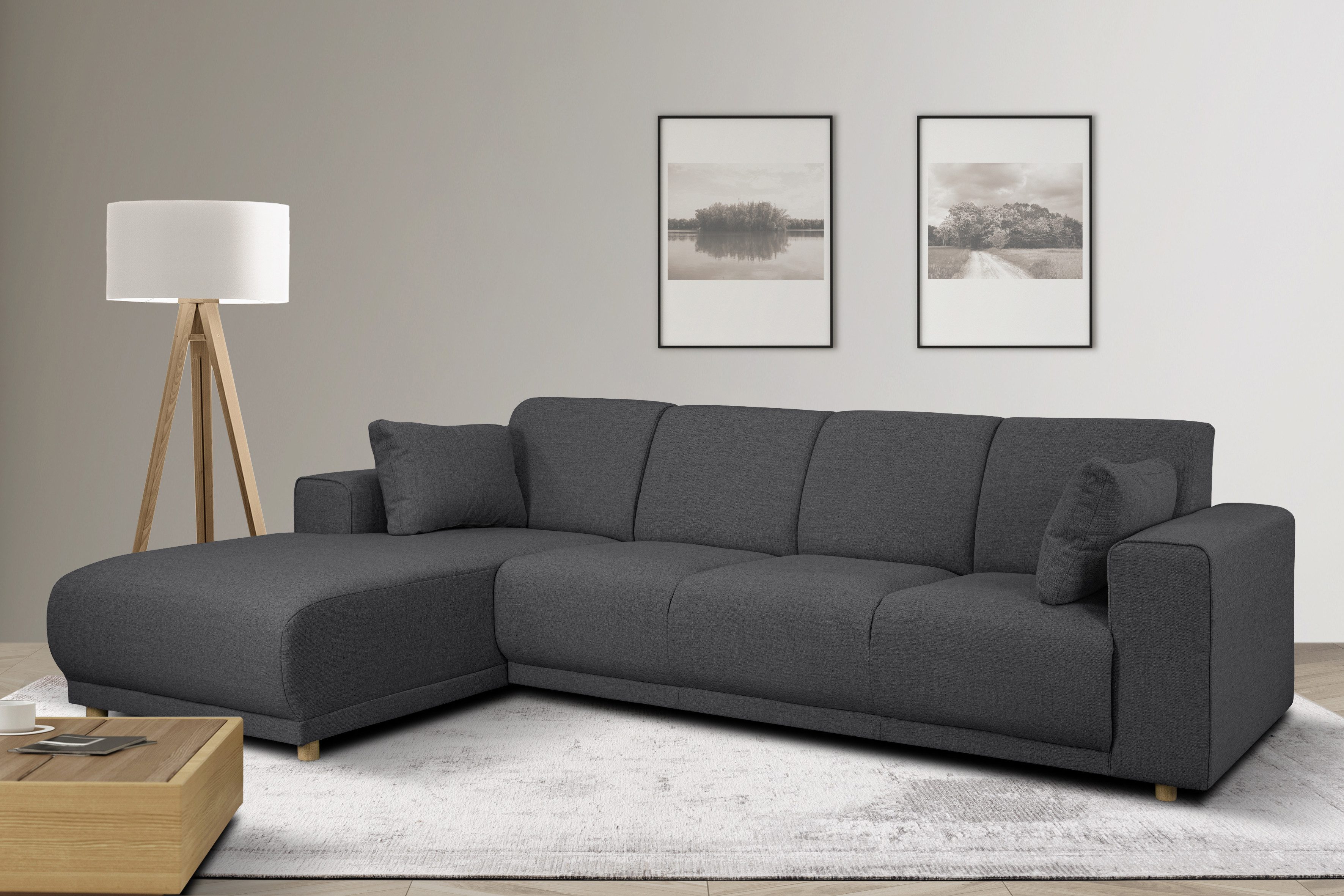 OTTO home Ecksofa LEMPS wahlweise Recamiere links oder rechts L-Form, incl. Zierkissen, Stellmaße 297x162 cm