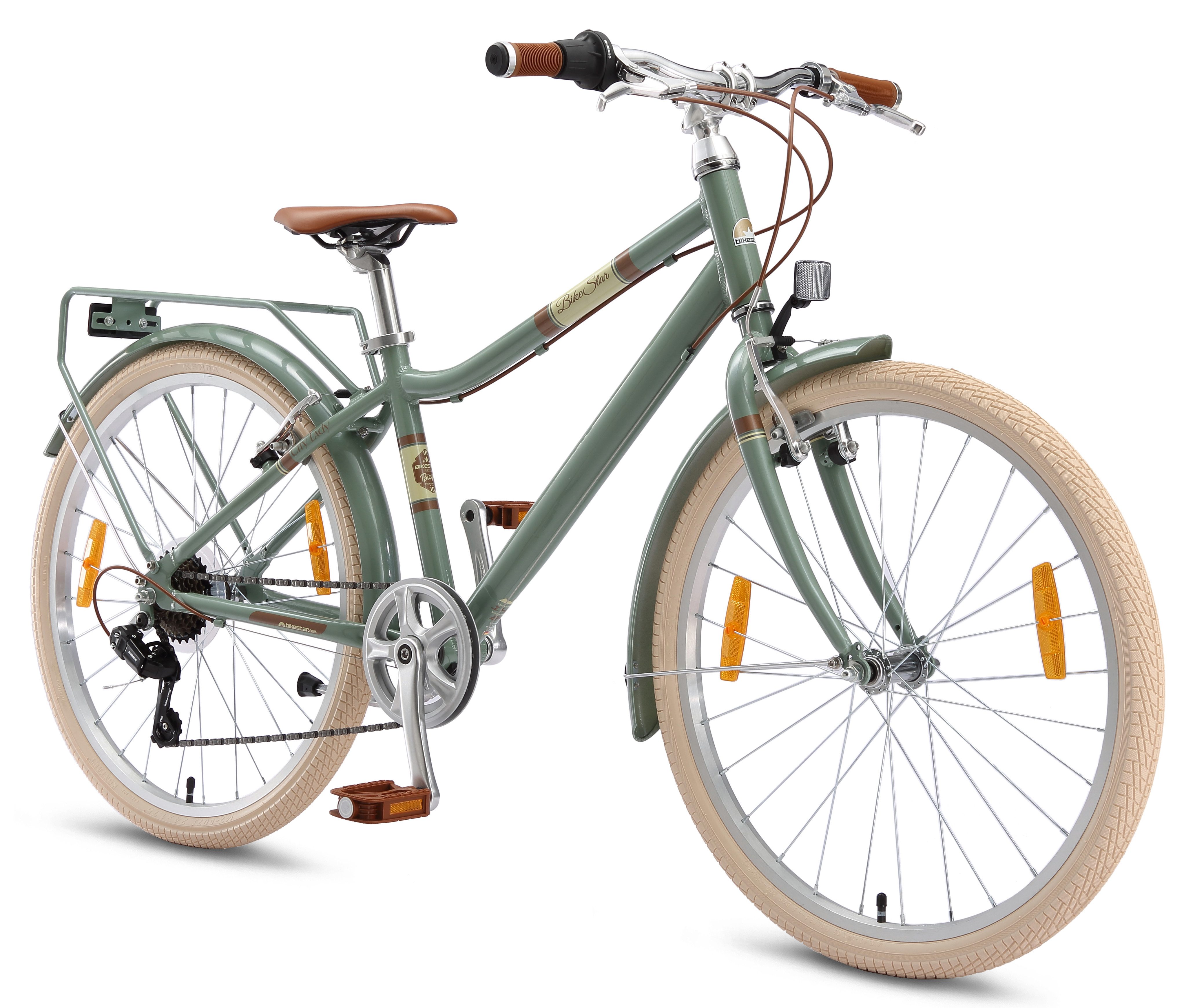 Bikestar Kinderfahrrad Cityrad 24 Zoll Aluminium ab 9 Jahre, 7 Gang, Gepäckträger, leichtes Treten, ergonomischer Rahmen