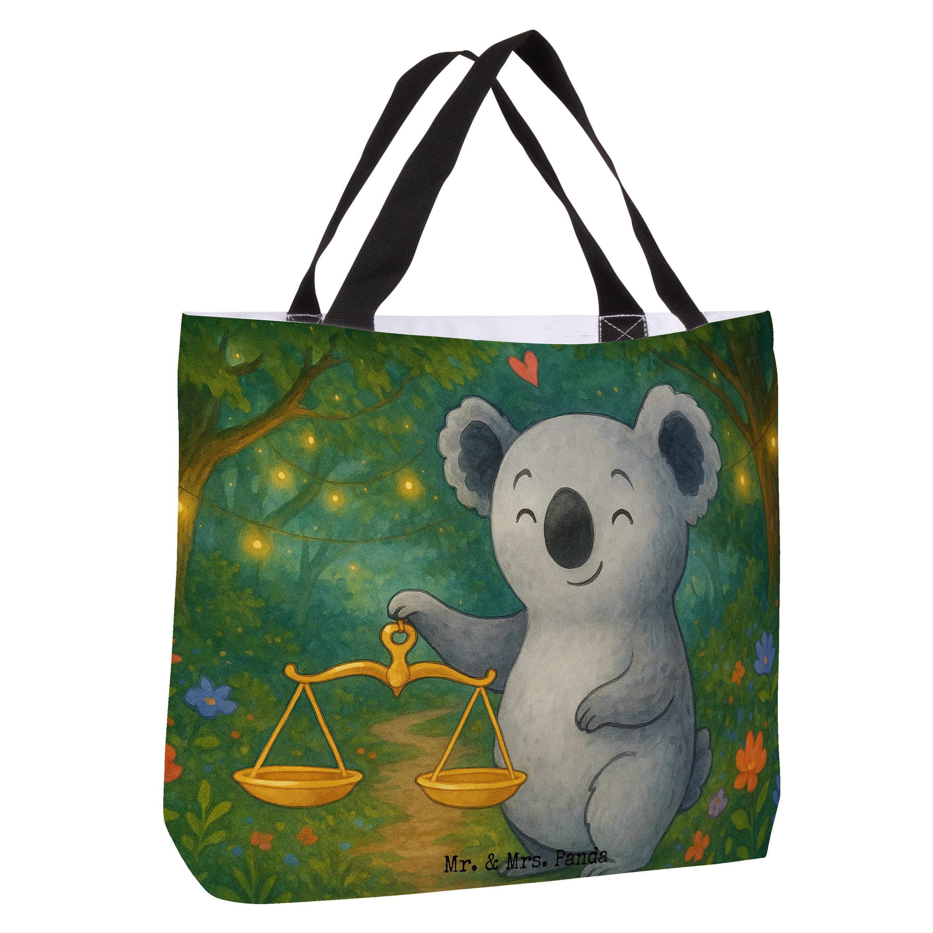 Mr. & Mrs. Panda Shopper Waage Astrologie Design, Tote Bag, Weiß, Tasche, Tragetasche, Laptopt (Packung), Alltagstasche Sternzeichen Tragebeutel