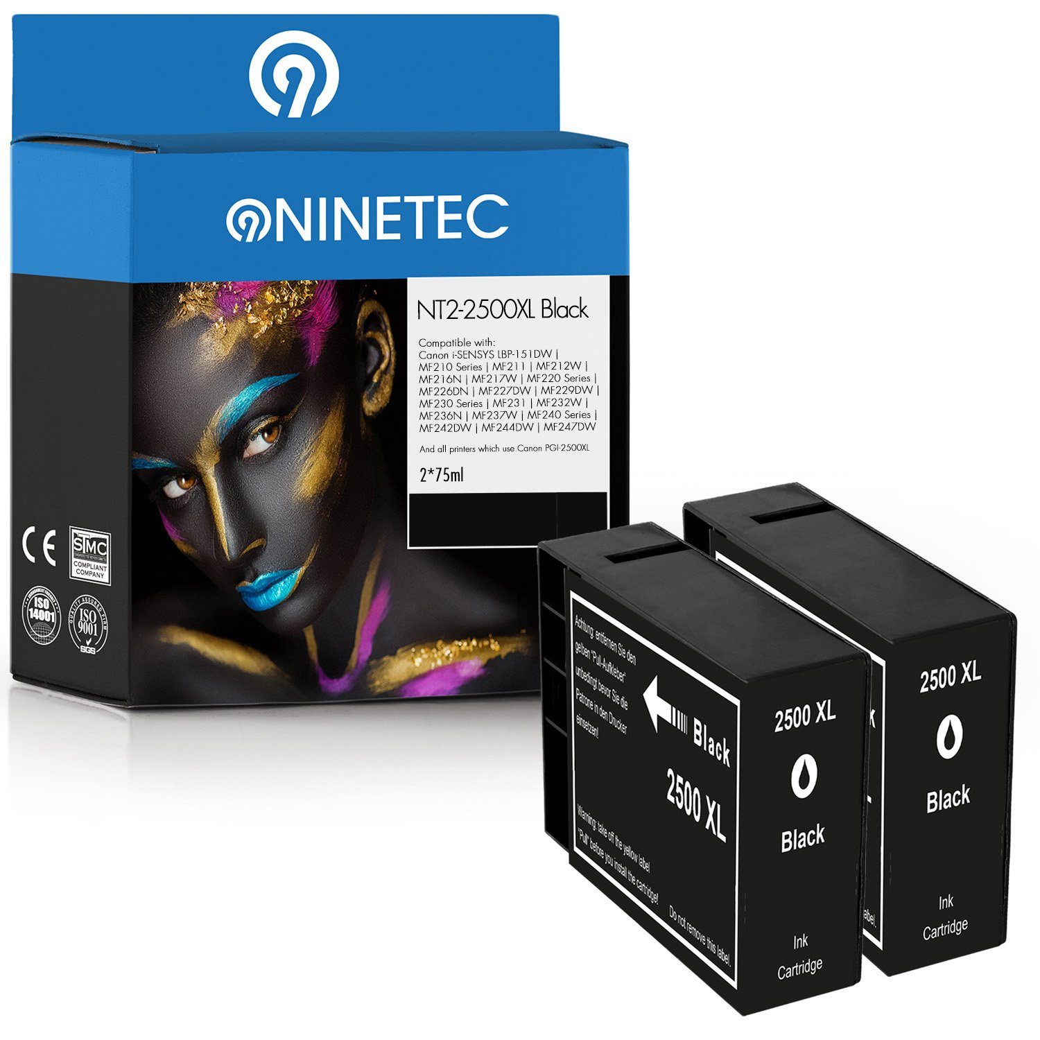 NINETEC Tintenpatrone Set ersetzt PGI2500 Canon PGI-2500 2er Black