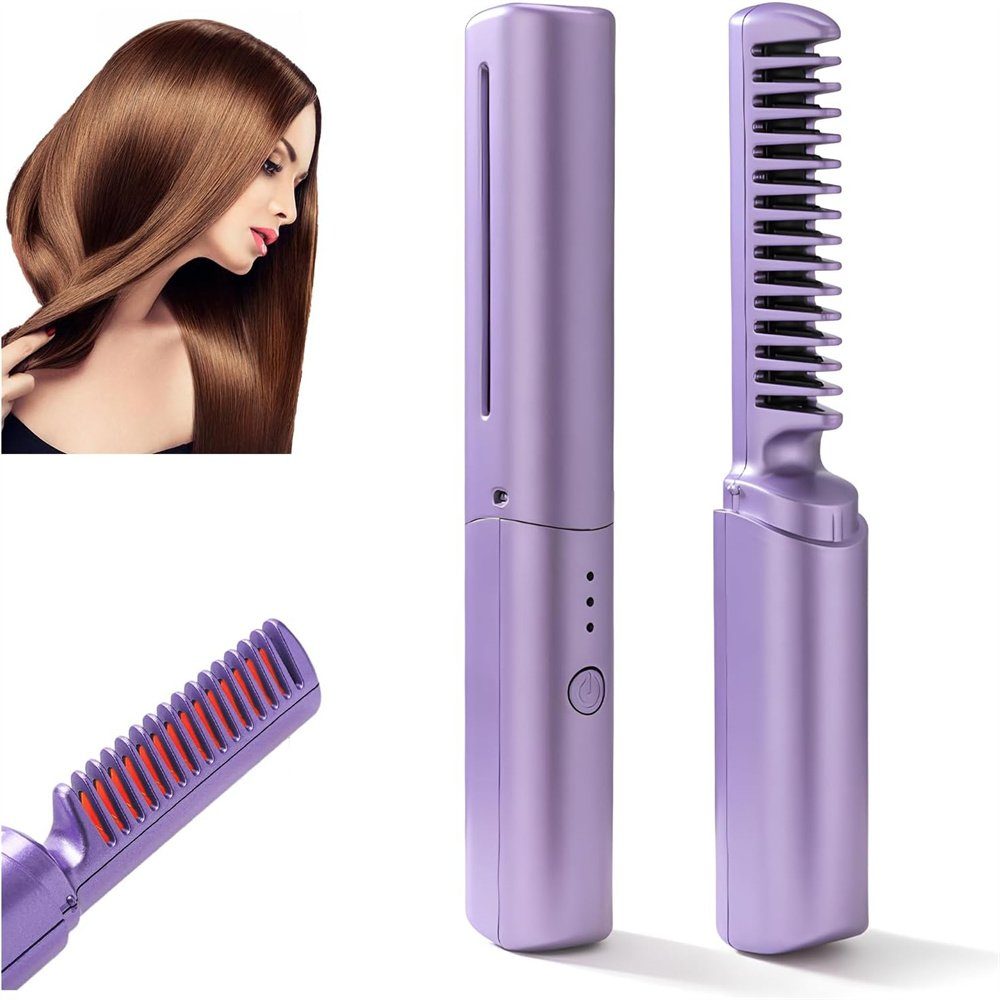 TUABUR Haarspange Mini-Haarglätter mit Ionen – tragbare Glättungsbürste für unterwegs Purple