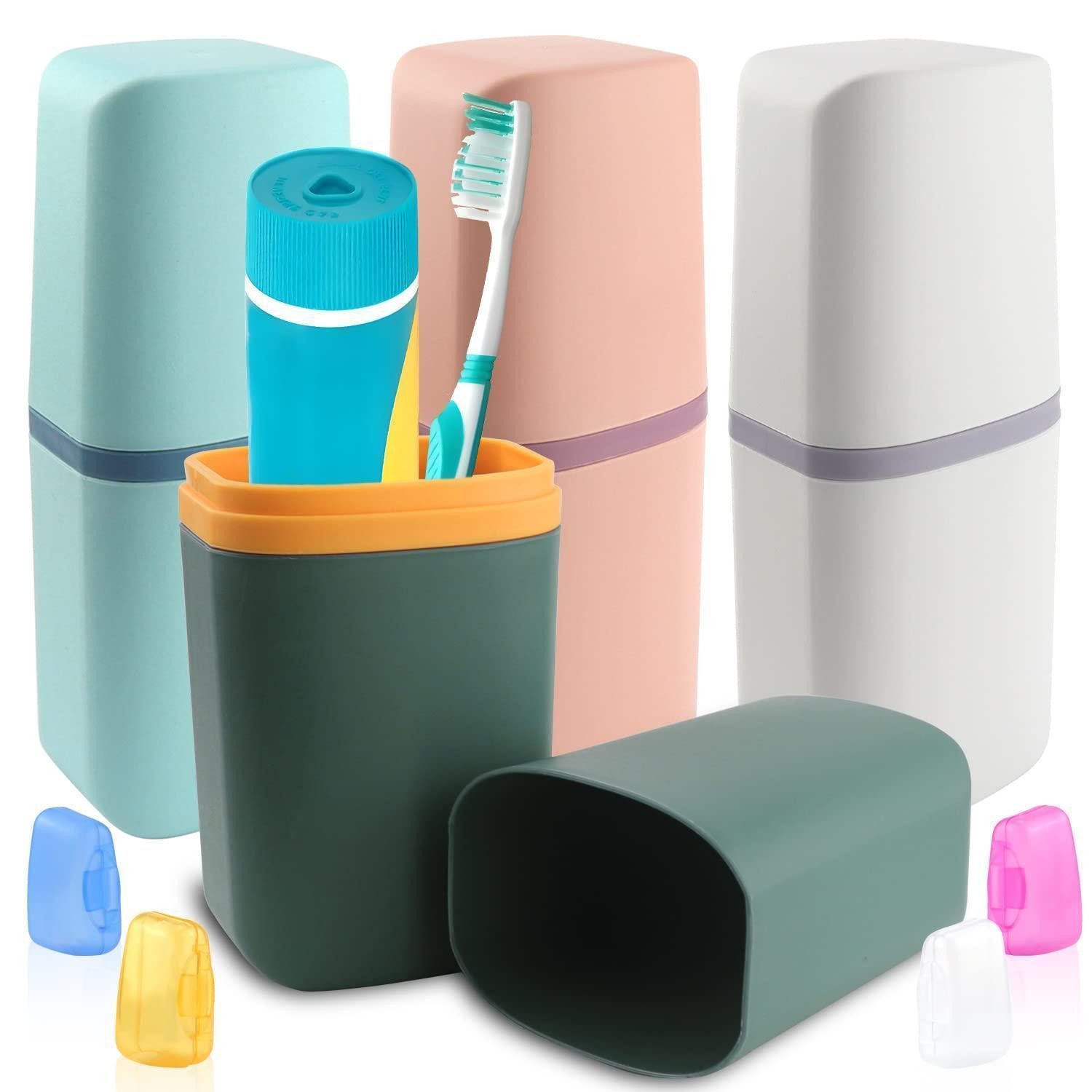 LuxusKollektion Zahnbürstenhalter Zahnbürsten Etui Becher Set Reise 4er