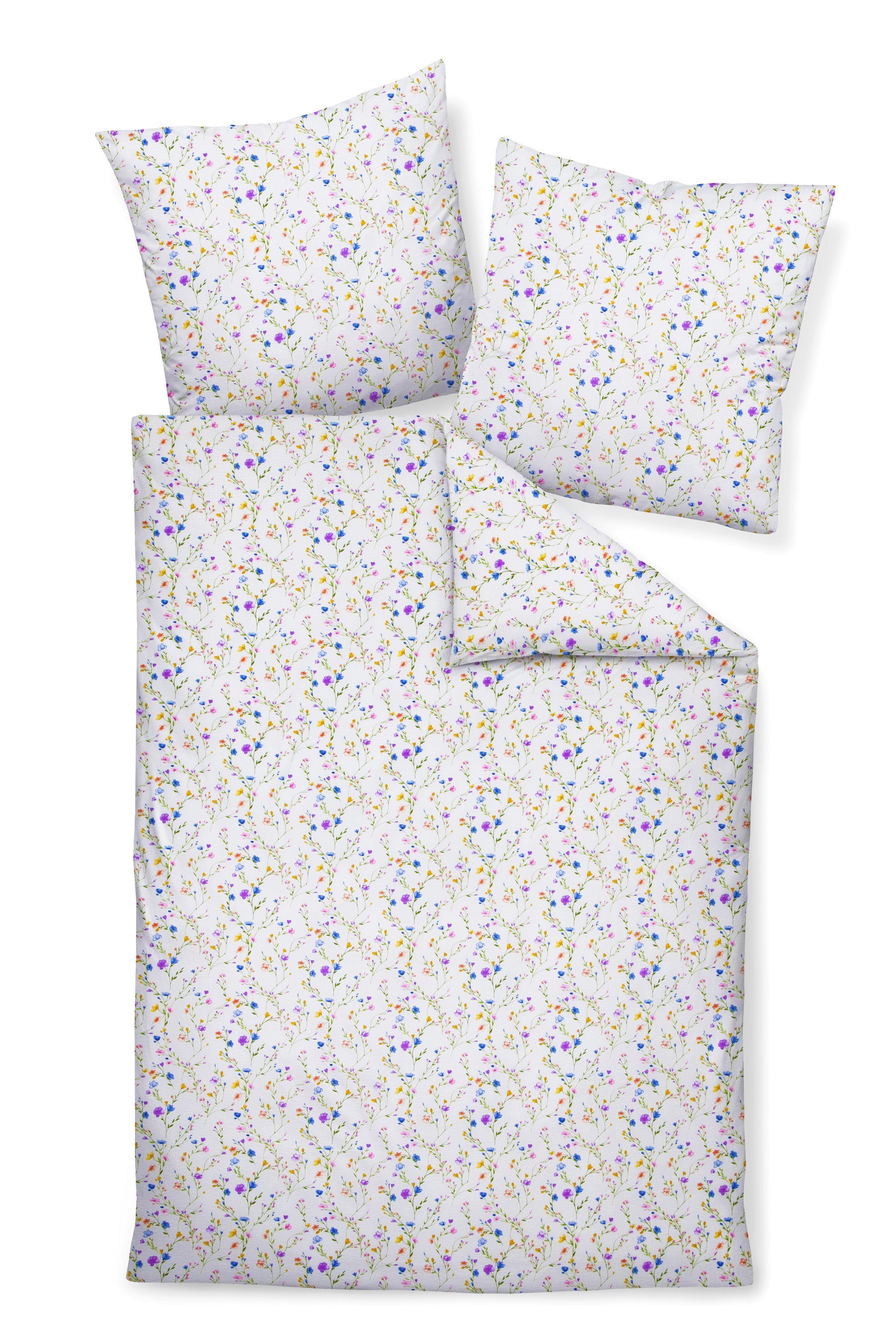 Janine Постельное белье Deluxe Premium, Seersucker, 2 teilig, farbenfrohe Blüten auf weißem Hintergrund