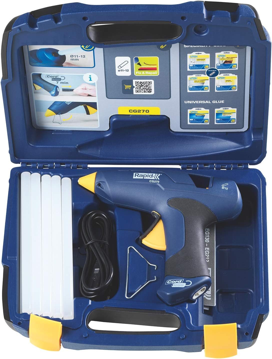Rapid Heißklebepistole CG270 Set mit 10 Klebesticks 400 g/h Klebepistole, (1 St), 7 Minuten kabelloses Arbeiten, für 12 mm Klebesticks