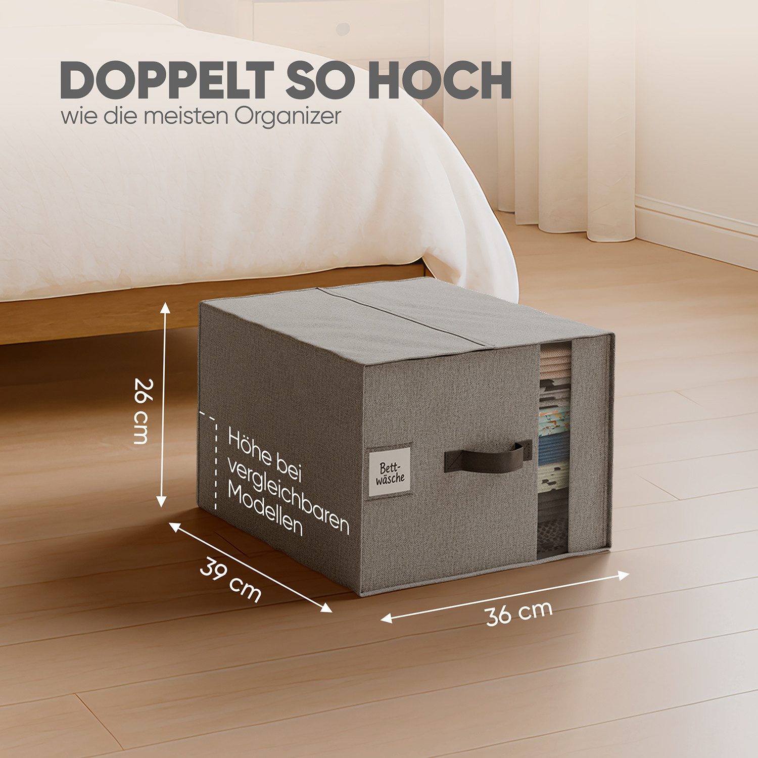 Björn&Schiller Aufbewahrungsbox Organizer für Kleidung, Bettwäsche und Heimtextilien mit Sichtfenster (3 St., 3er-Set), 37L – Bild 2 von 5