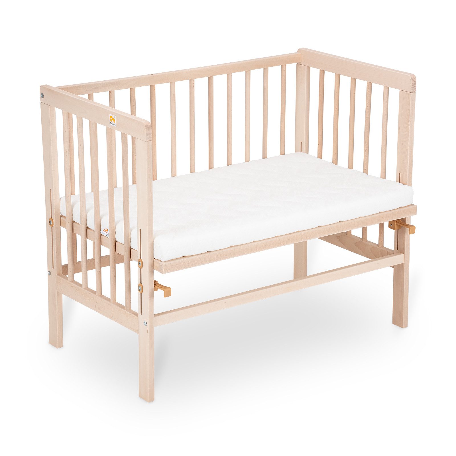 FabiMax Beistellbett Babybett Basic Plus Natur, 90 x 55 cm große Liegefläche, aus Buchenholz, naturbelassen