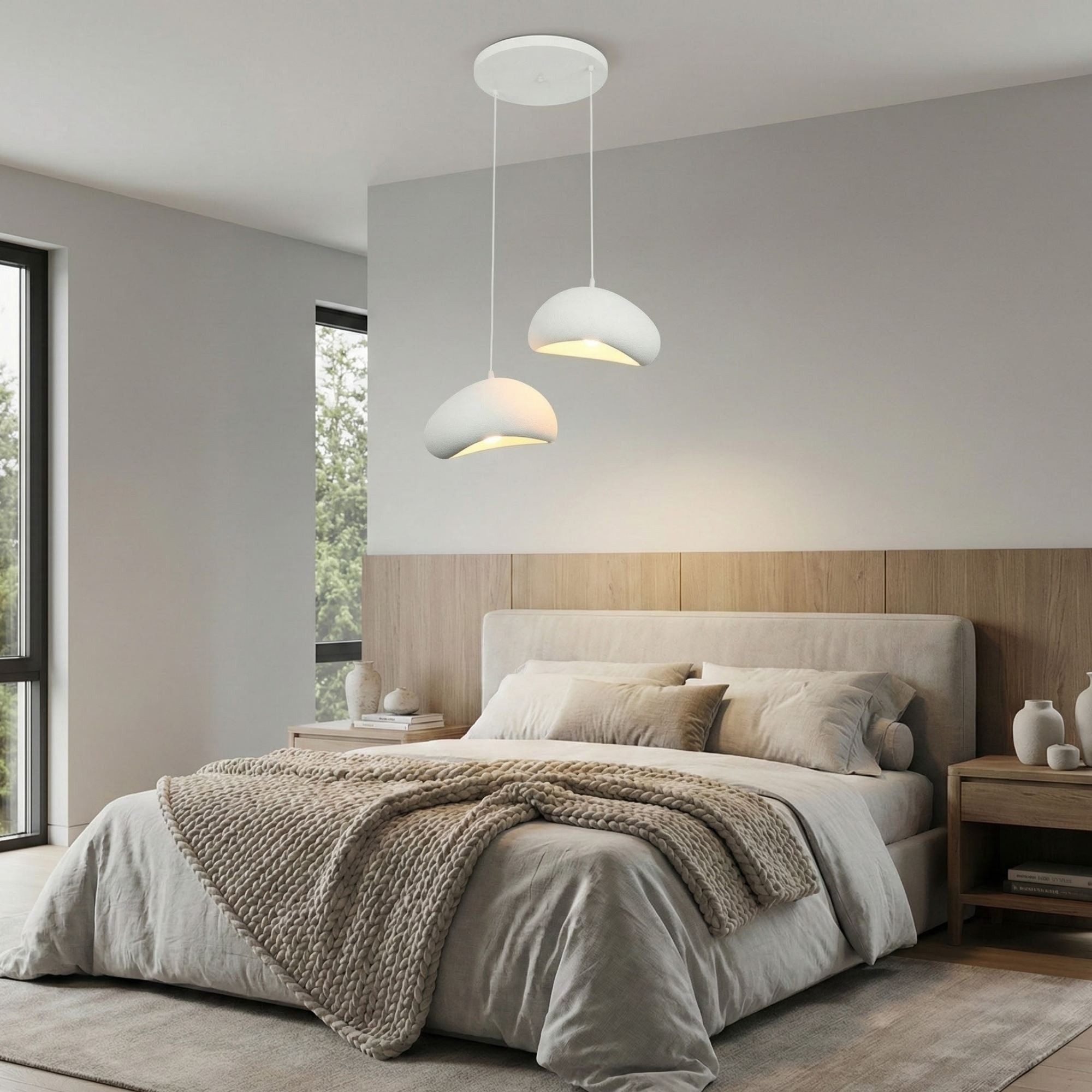 Opviq Pendelleuchte Loval, höhenverstellbar, boho deco, ohne Leuchtmittel, Fiberglas-Schirme,Hängelampe E27,Essplatzbeleuchtung