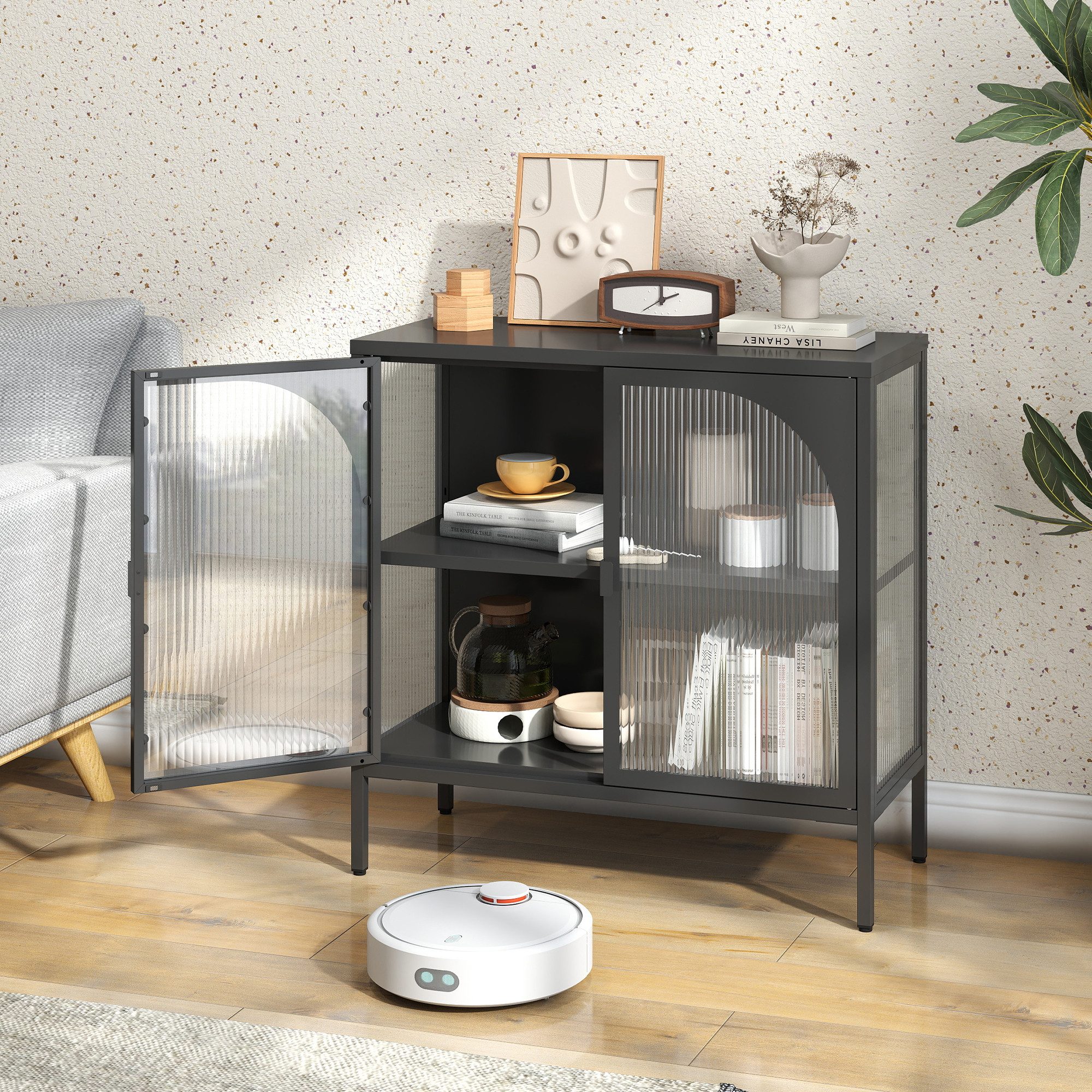 bizoemade Sideboard Buffetschrank, Küchenschrank, Standschrank Metallschrank mit 2 Türen, mit 2 Einlegeböden, 80×80×35cm