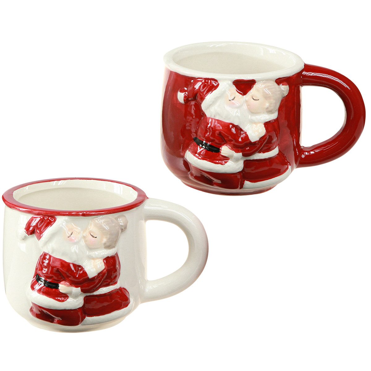 Weihnachtsmann Weihnachtstassen Keramik Set Rot Weiß 8,5cm Festlich 2er