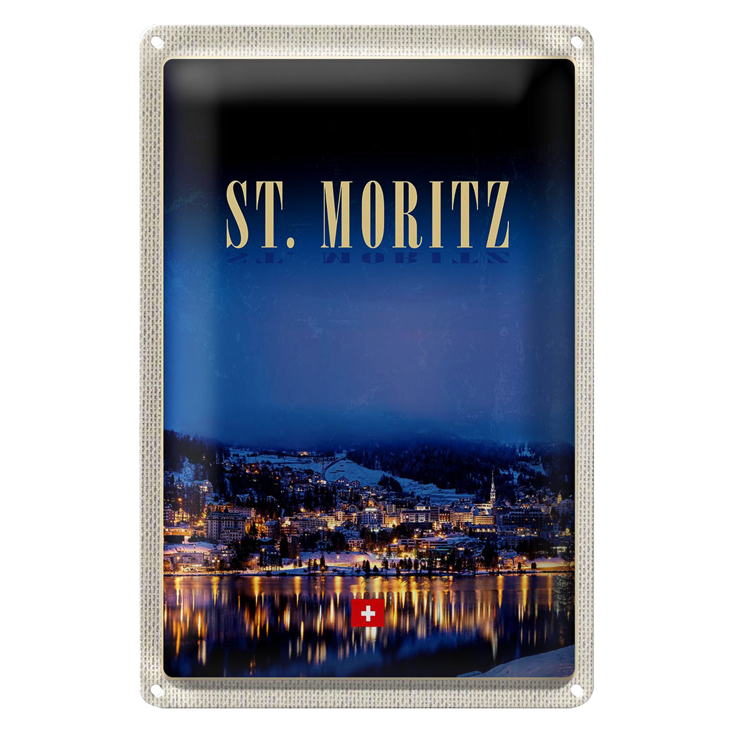 Roomando Metallschild Reise 12x18cm St. Moritz Österreich Schnee Winter