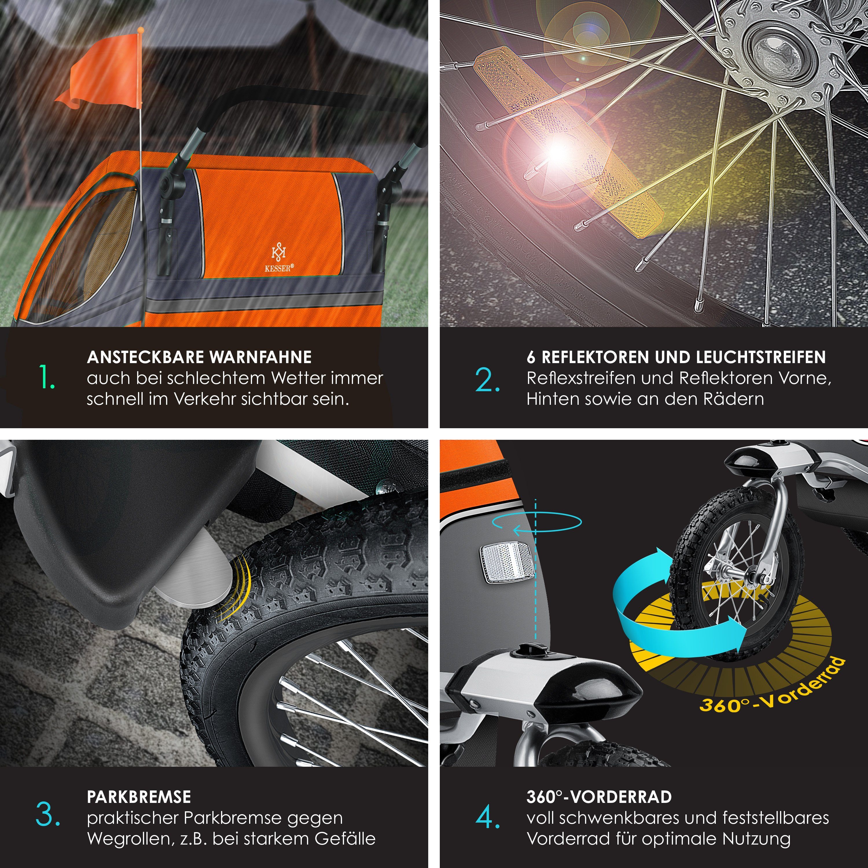 KESSER Fahrradkinderanhänger, Kinderanhänger Fahrradanhänger 360° Drehbar mit Feder – Bild 4 von 5