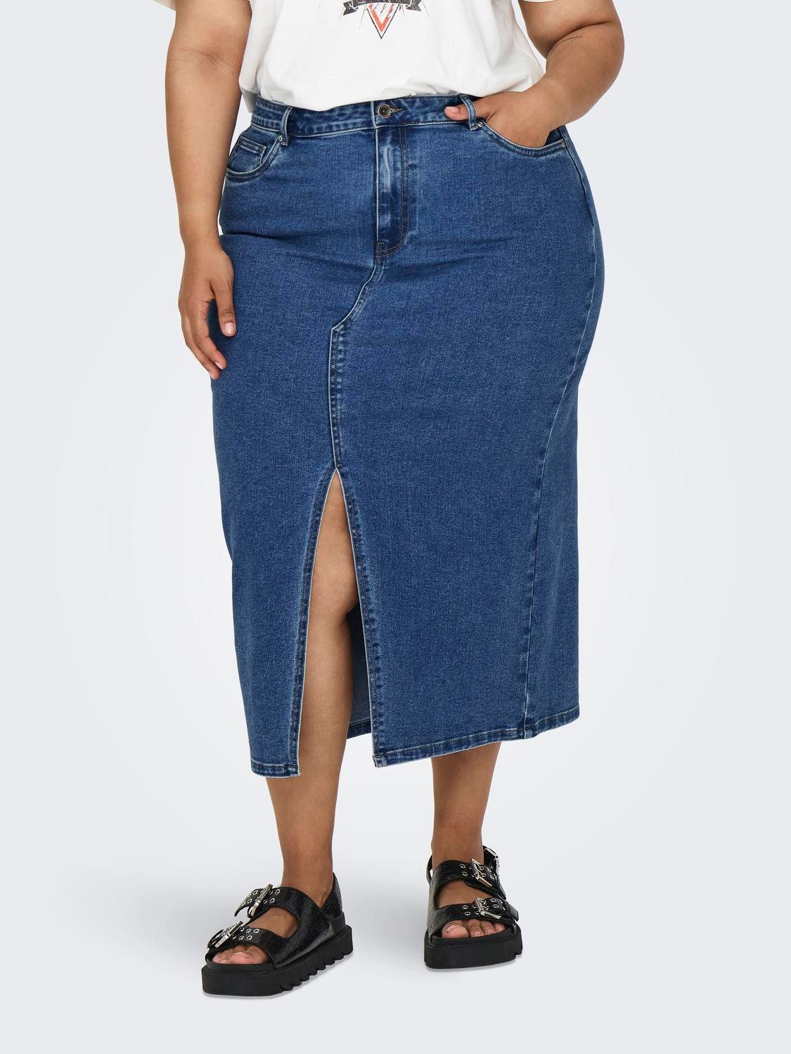 ONLY CARMAKOMA Jeansrock CARSIRI FRONT SLIT SKIRT DNM GUA NOOS