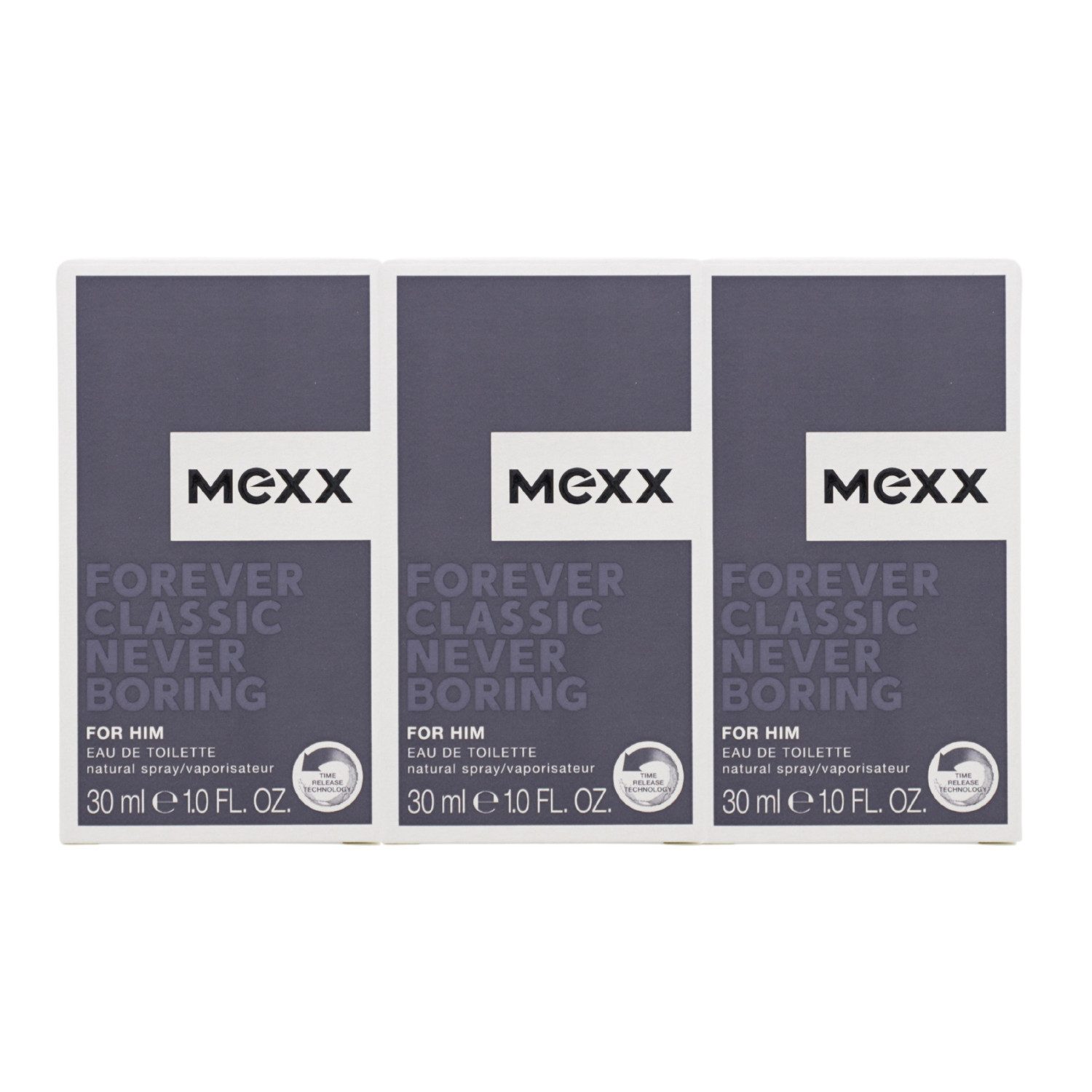 Mexx Parfümzerstäuber 3x Mexx Forever Classic Never Boring for Him EDT Natural Spray je 30ml