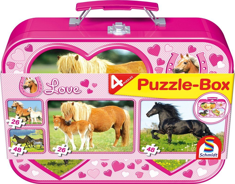 Schmidt Puzzle Puzzleteile Puzzle-Box Pferde 26 Metallkoffer Puzzle Spiele 55588,