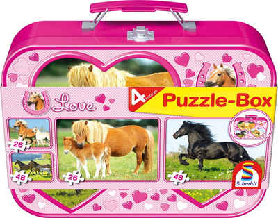 Schmidt Spiele Puzzle Puzzle Pferde Puzzle-Box Metallkoffer 55588, 26 Puzzleteile