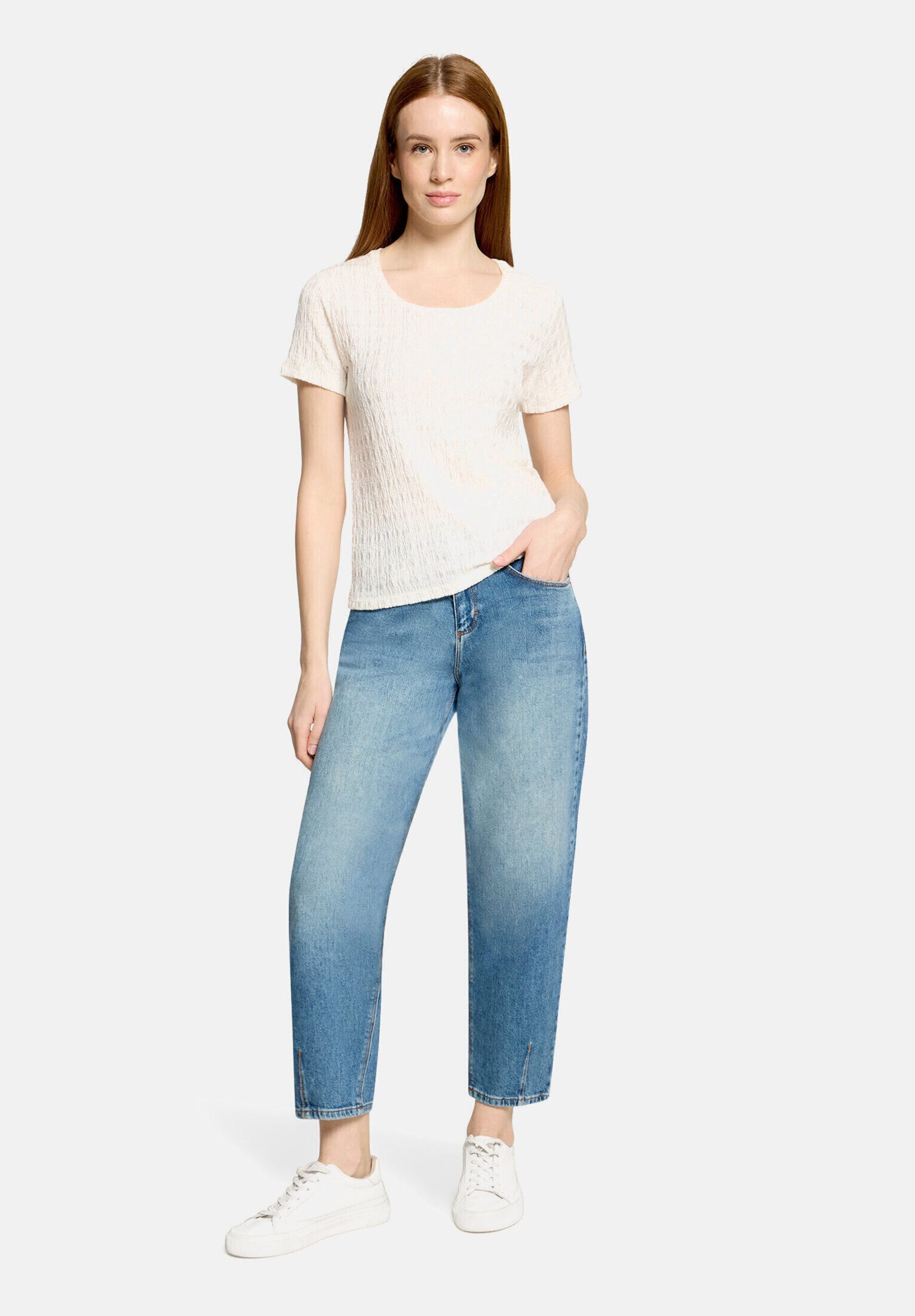 Cartoon Kurzarmshirt Damen mit Struktur (1-tlg)