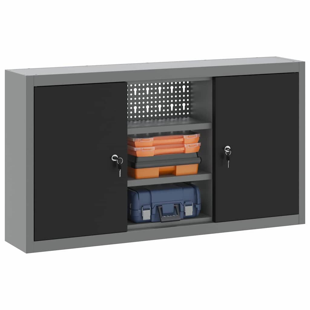 vidaXL Werkzeugbox Werkzeugschrank mit Regal Schwarz und Grau 100 x 20 x 55 cm (1 St)