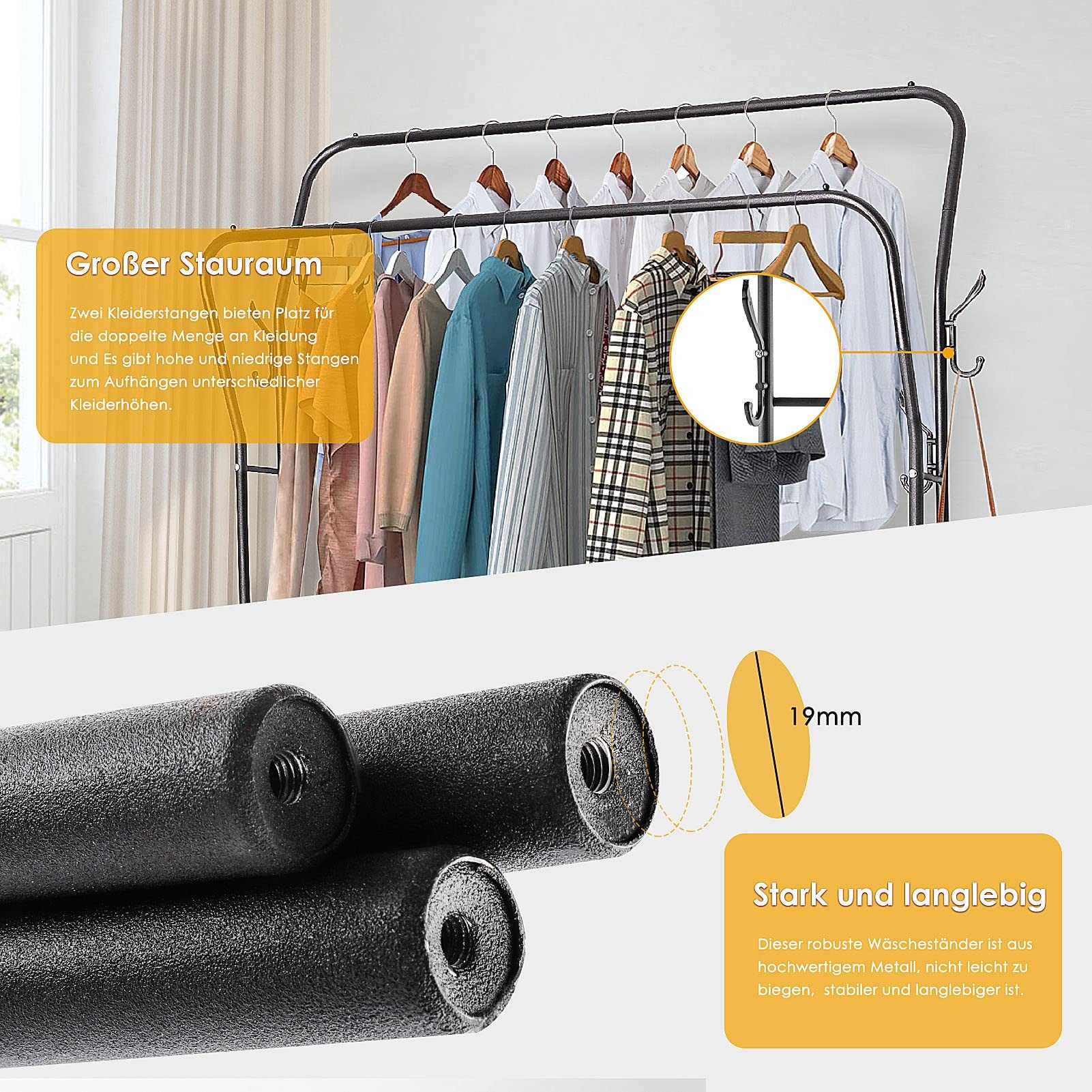 Youyijia Kleiderbügel Freestanding Double Rods, Hanger, 146 x 37 x 110 cm – Bild 4 von 5