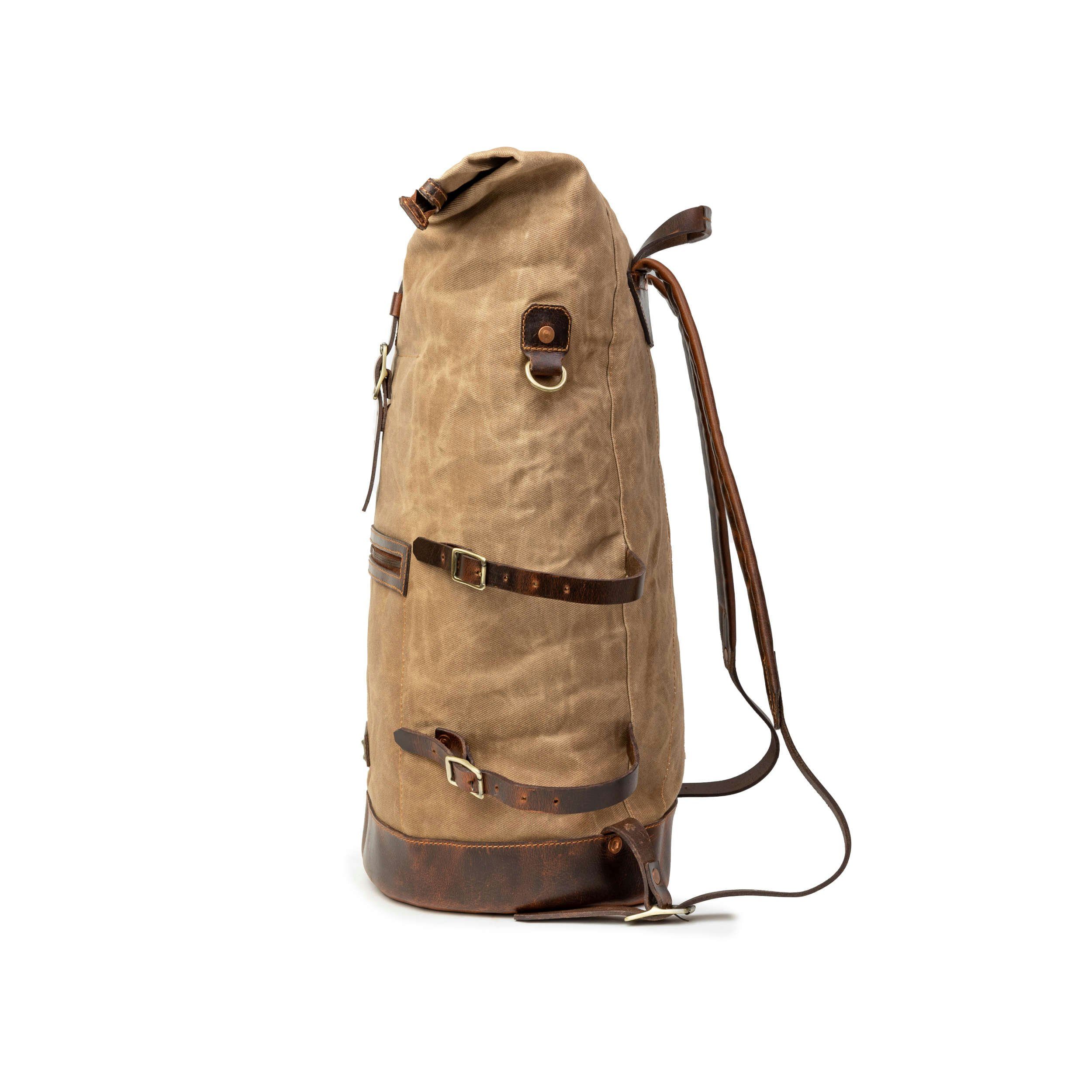 und Rucksack Vintage Rucksack aus »Dale« DRAKENSBERG Khaki-Sand, wetterfester großer gewachstem Canvas Seesack Leder