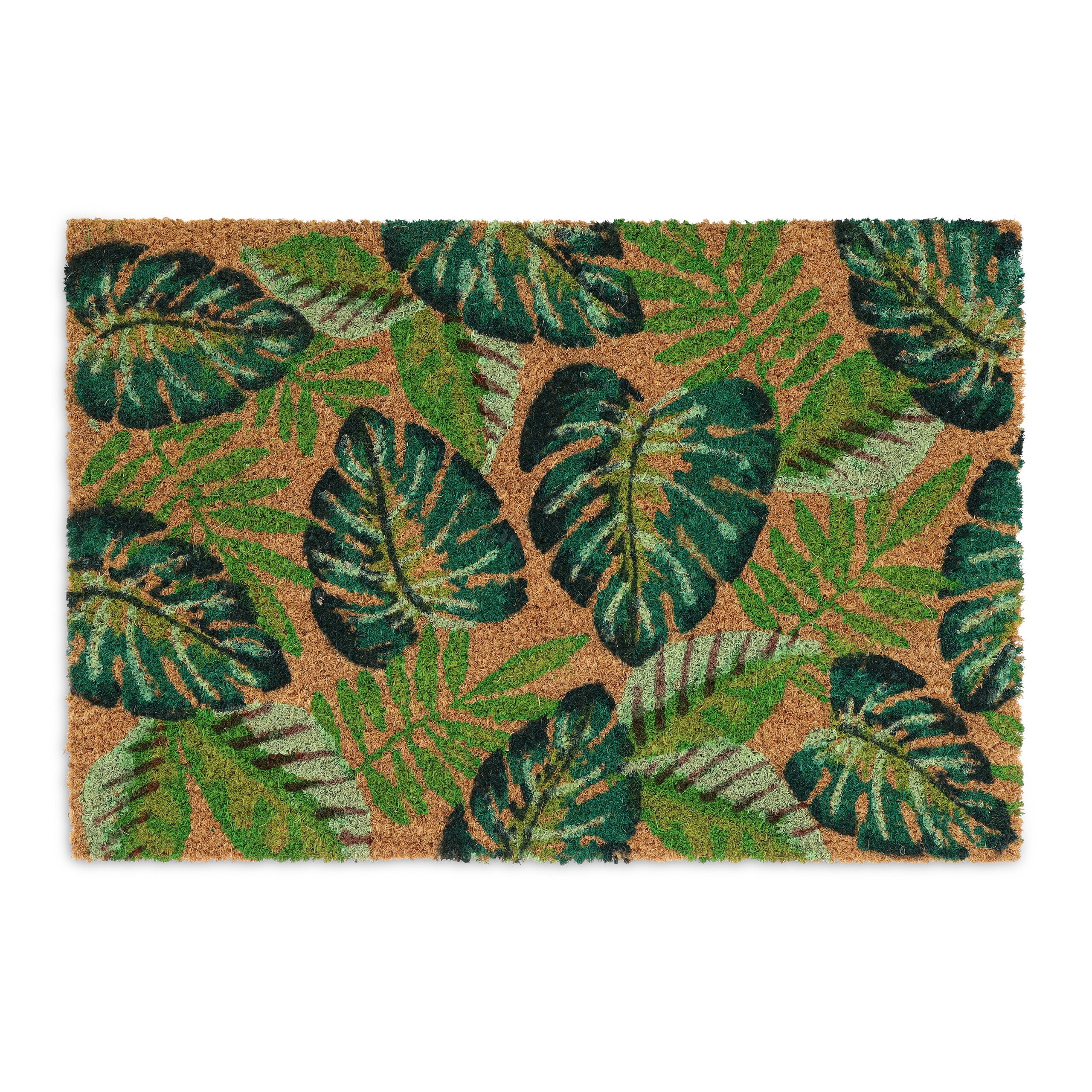 relaxdays Fußmatte Kokos Fußmatte Monstera-Blätter, rechteckig, Höhe: 15 mm günstig online kaufen